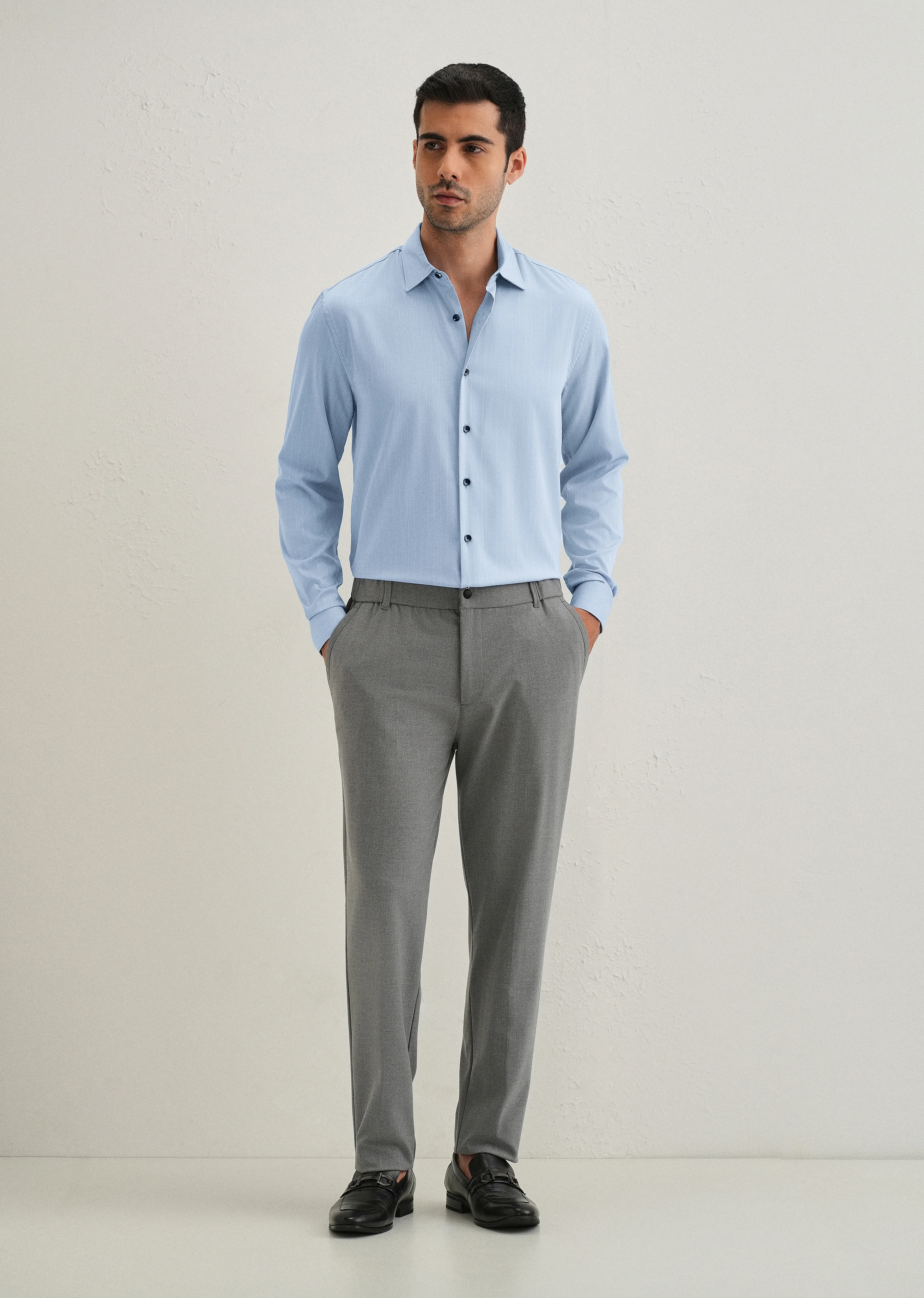 Light Blue Pin Striped Wrinkle Free Shirt - Image 7
