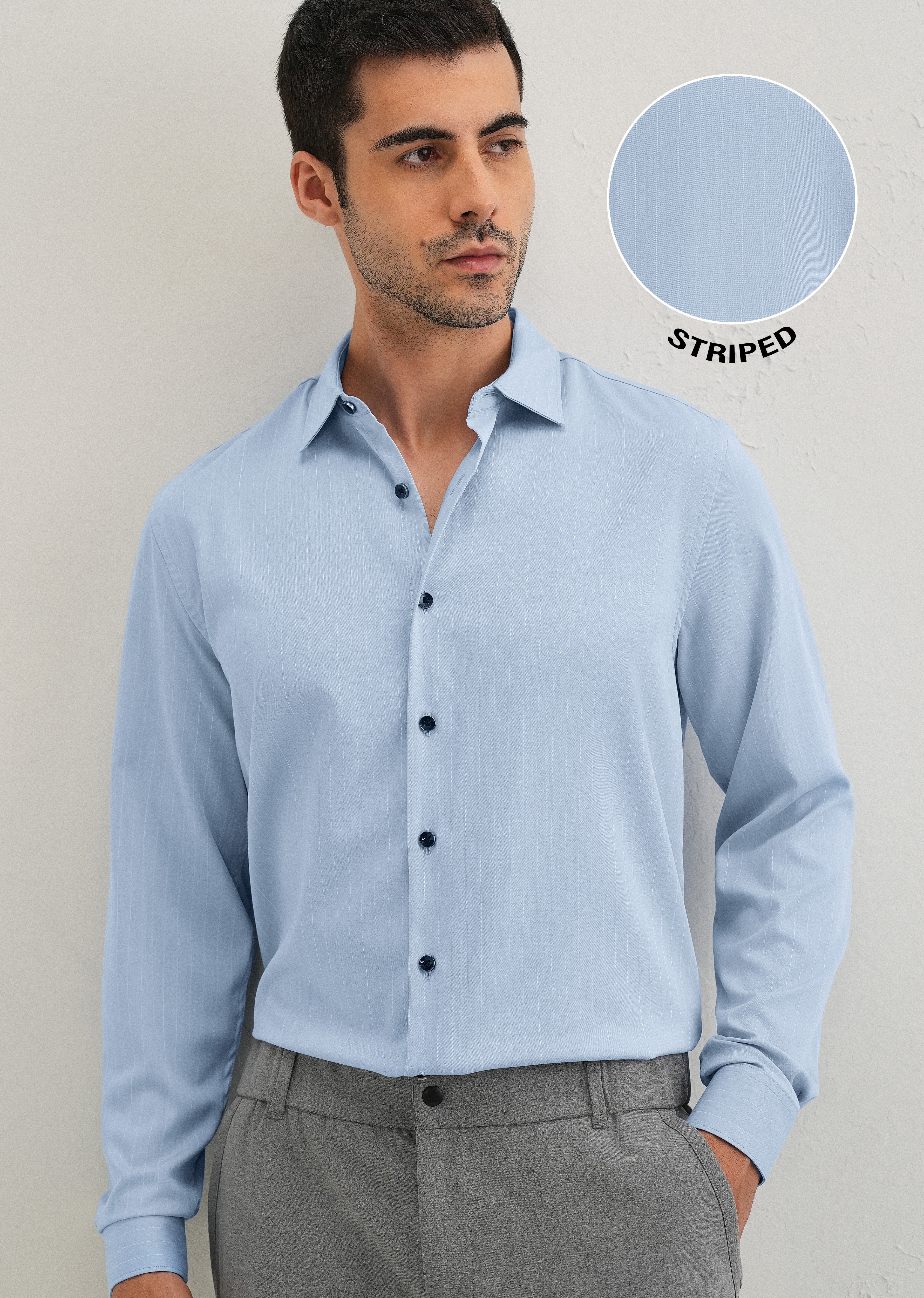 Light Blue Pin Striped Wrinkle Free Shirt - Image 8