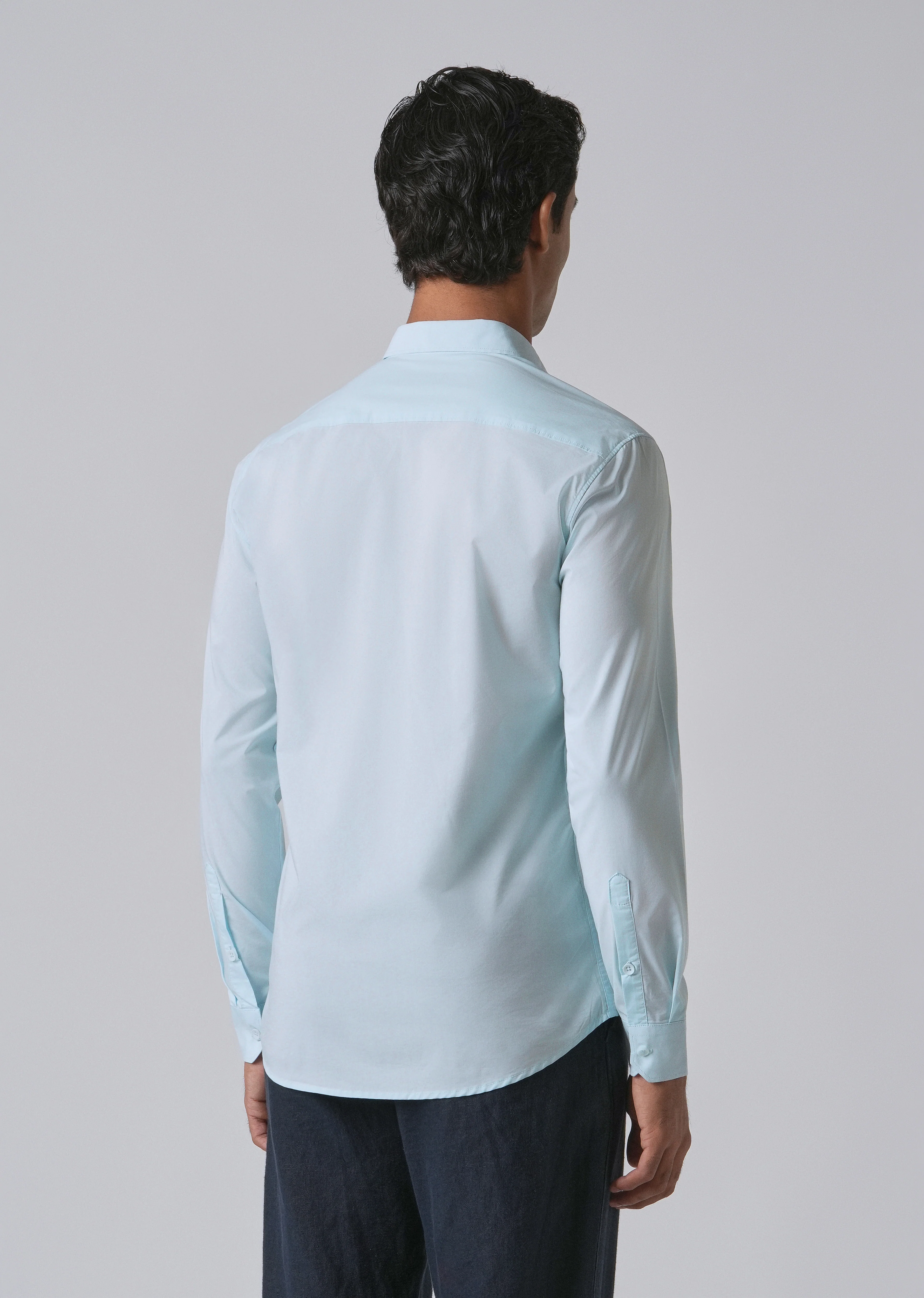 Light Blue Plain Blended Cotton Shirt - Image 2