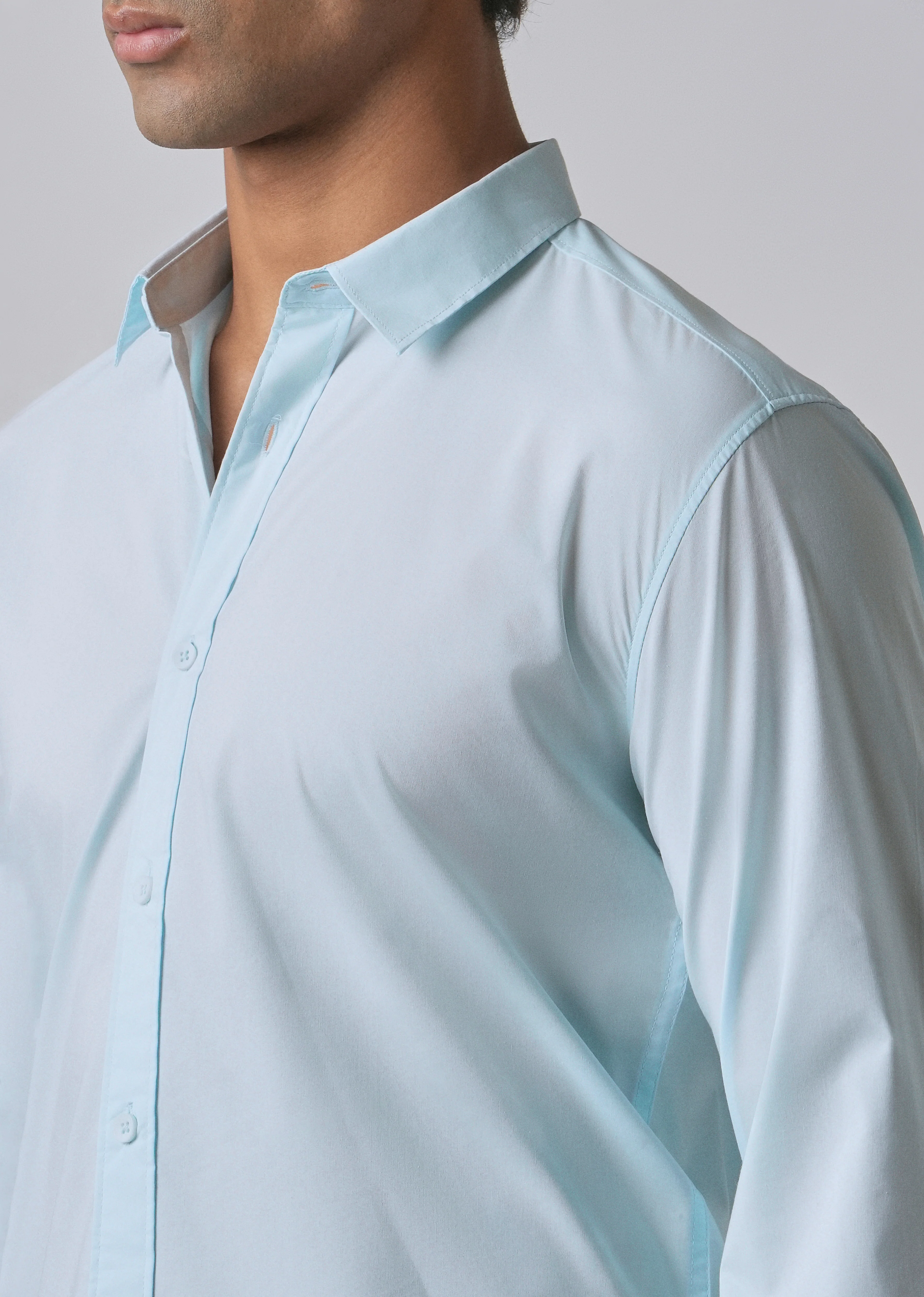 Light Blue Plain Blended Cotton Shirt - Image 5
