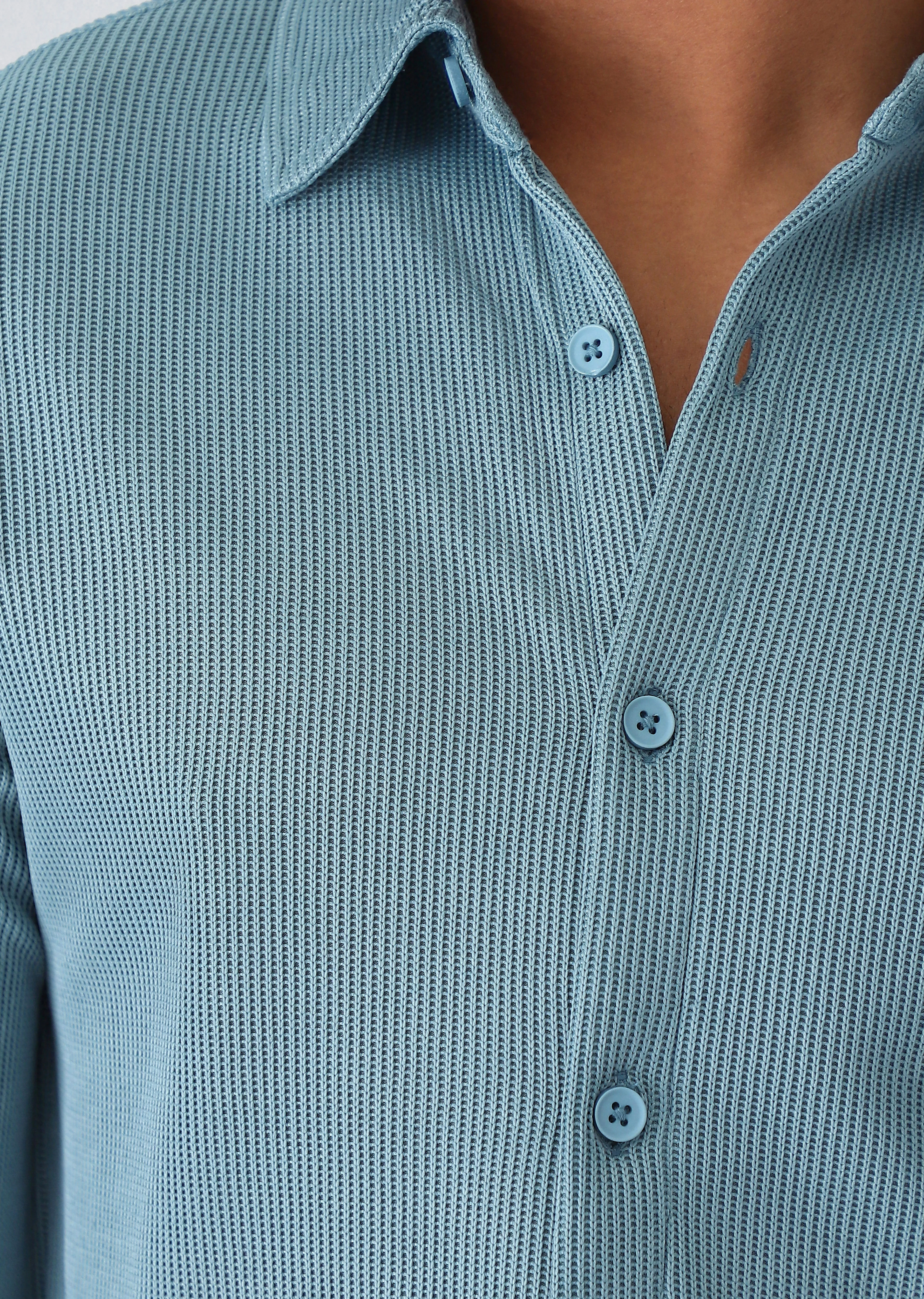 Light Blue Plain Knitted Shirt - Image 5