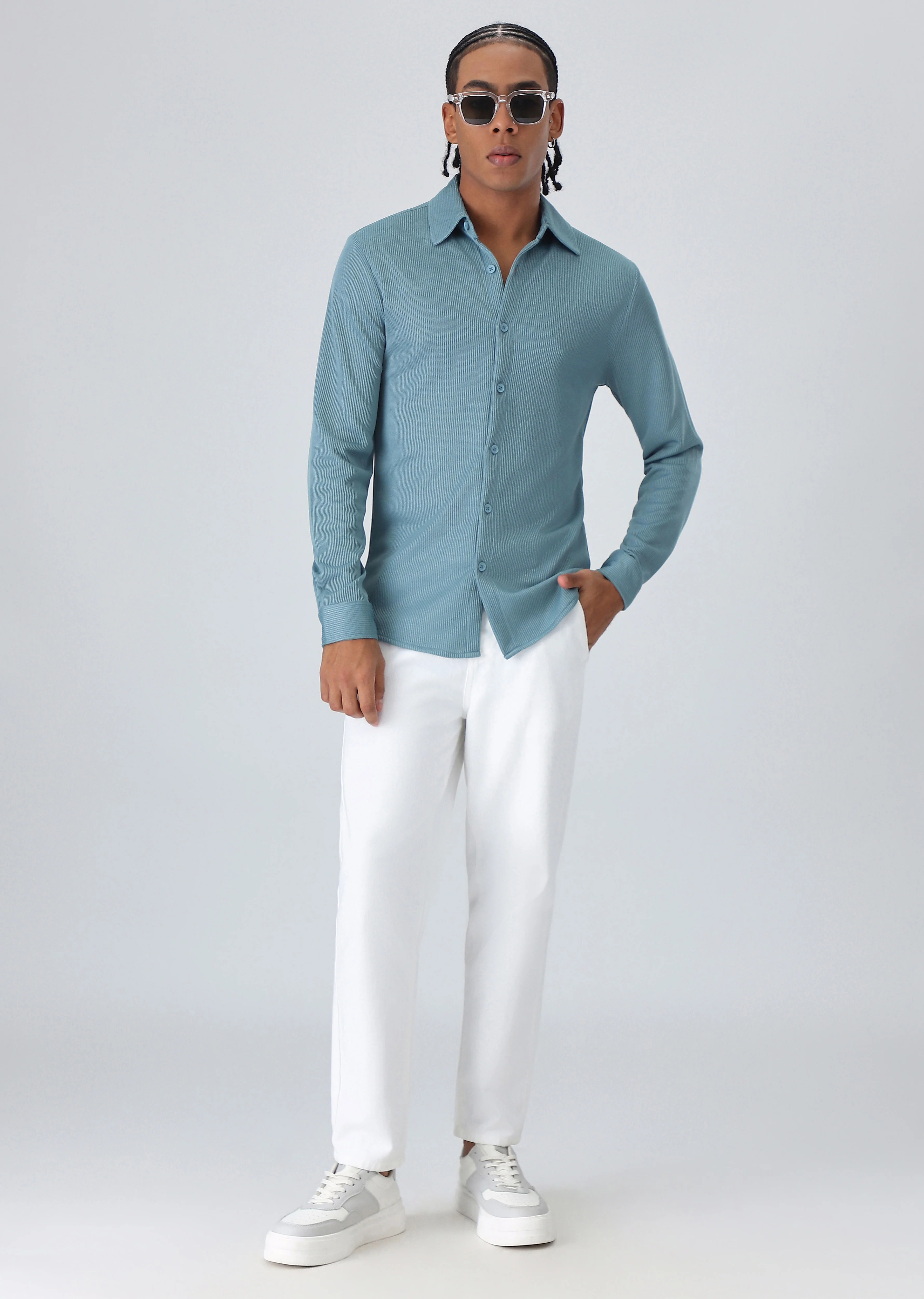 Light Blue Plain Knitted Shirt - Image 6