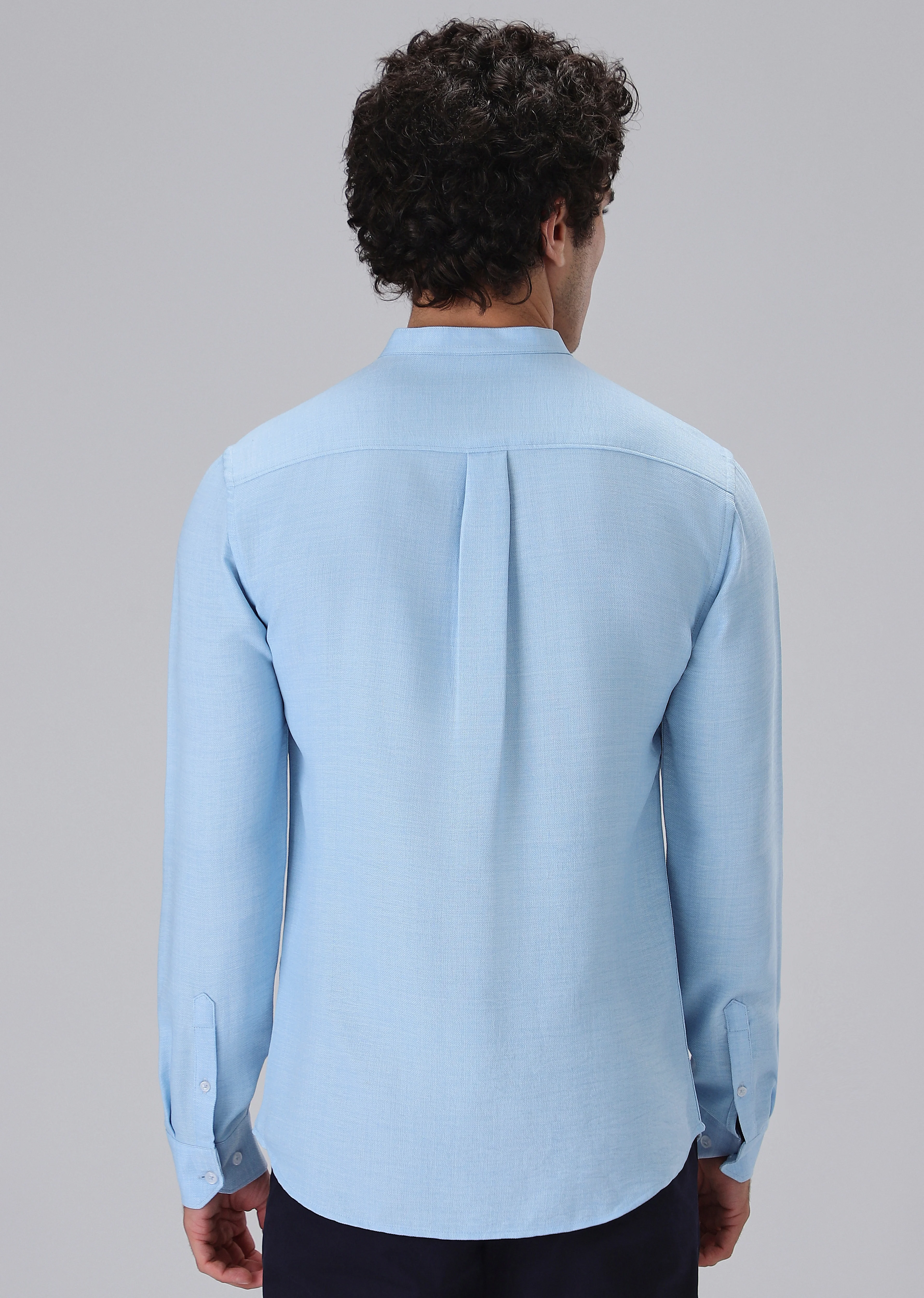 Light Blue Plain Mandarin Collar Shirt - Image 2