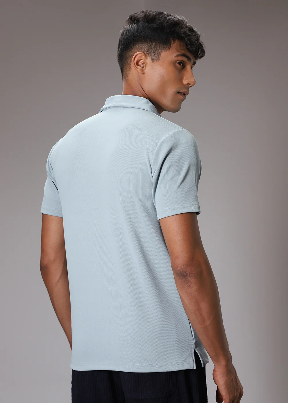 Light Blue Plain Ribbed Polo T-shirt - Image 5
