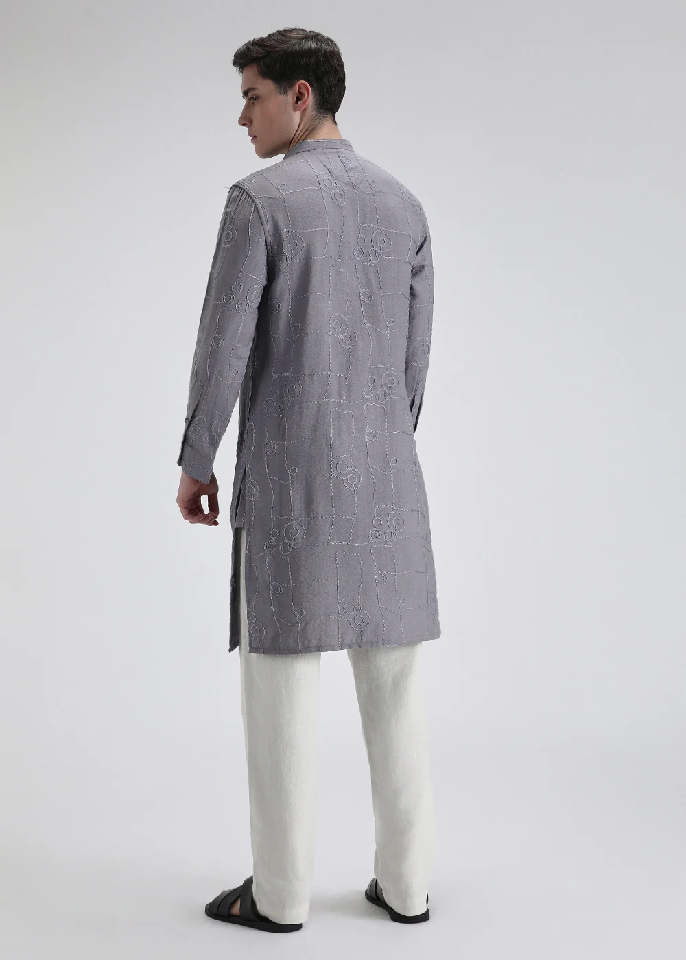 Light Blue Self Thread Embroidered Kurta - Image 4