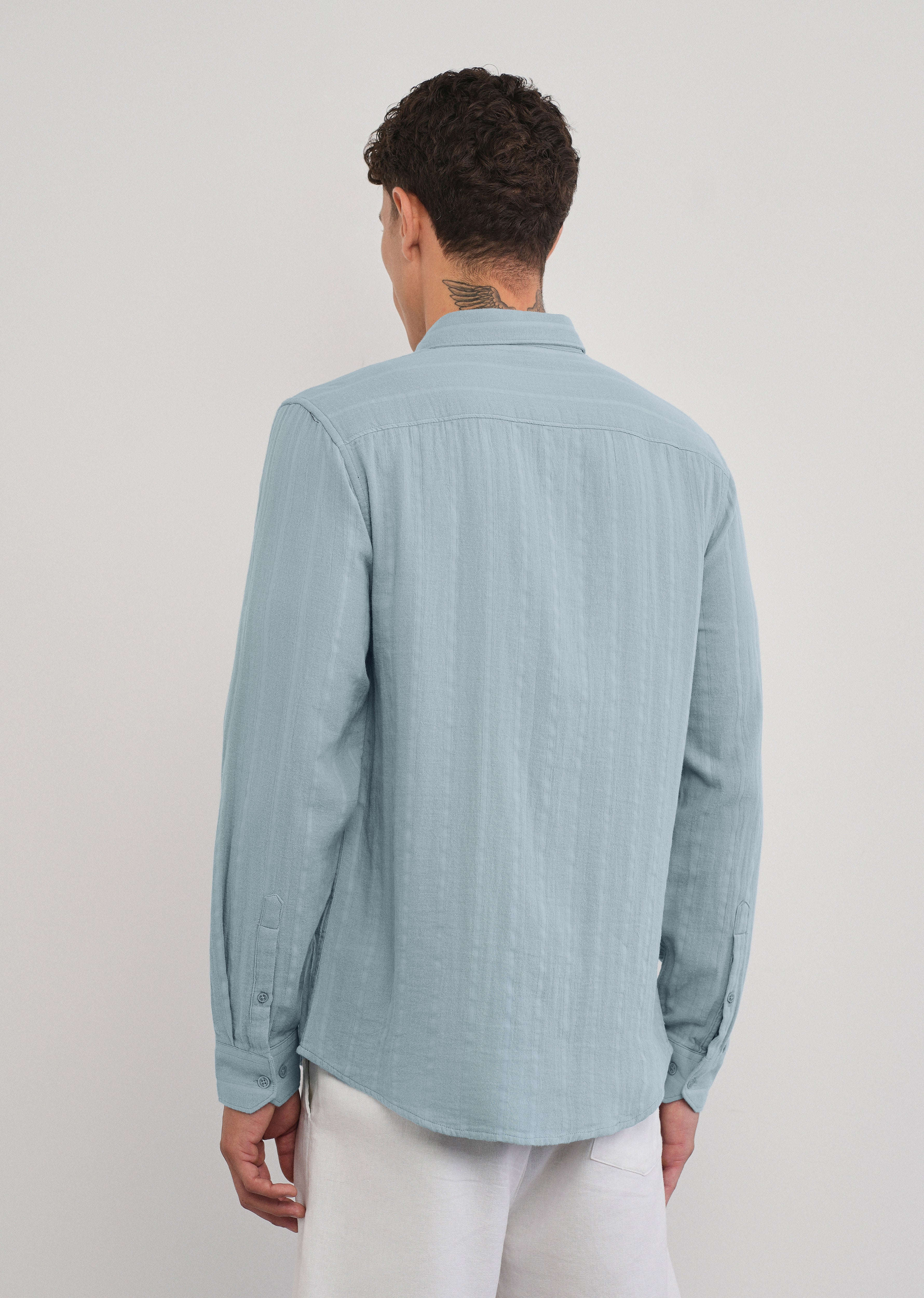 Light Blue Self Striped Cotton Shirt - Image 2