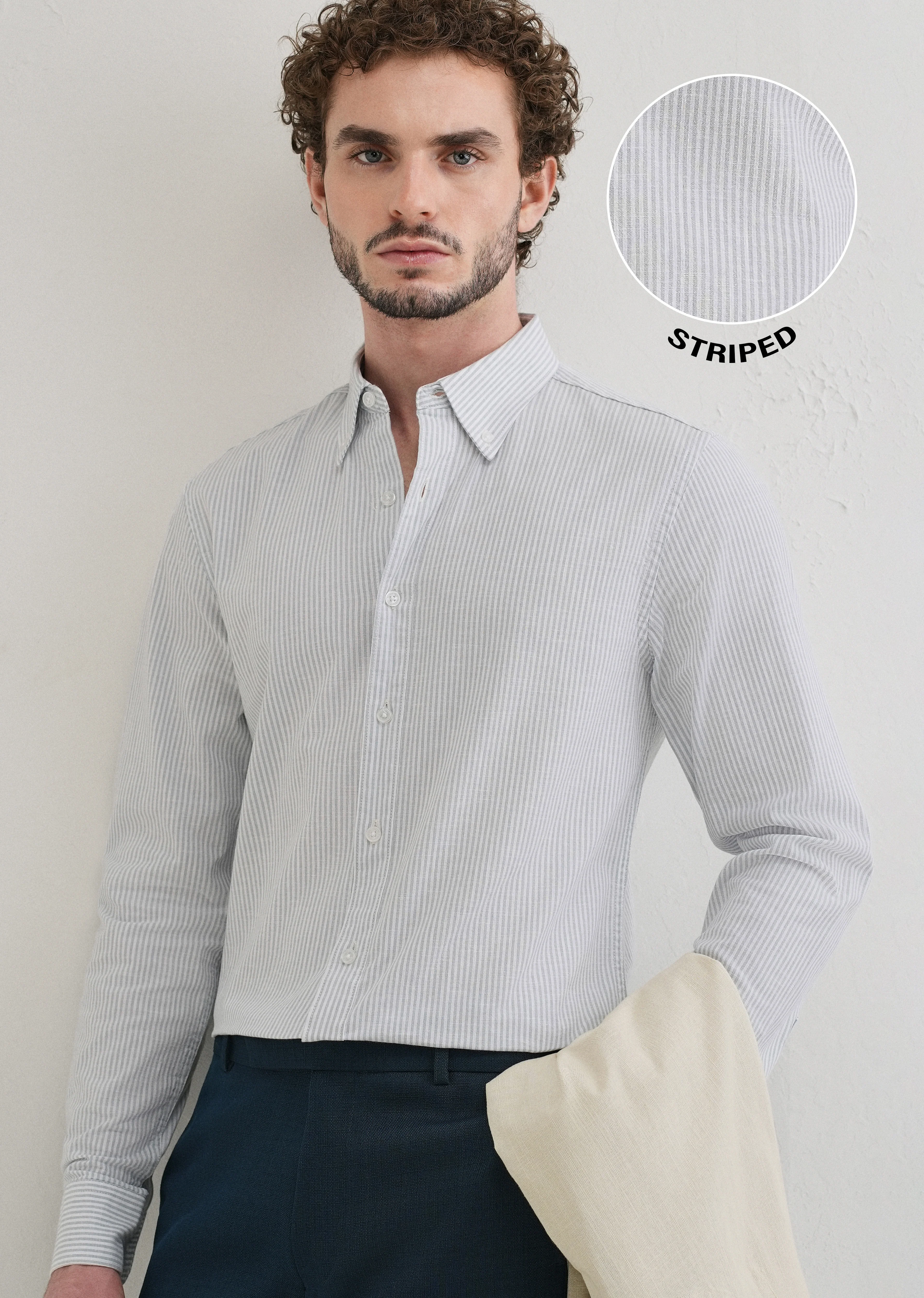 Light Blue Striped Cotton Linen Shirt - Image 7