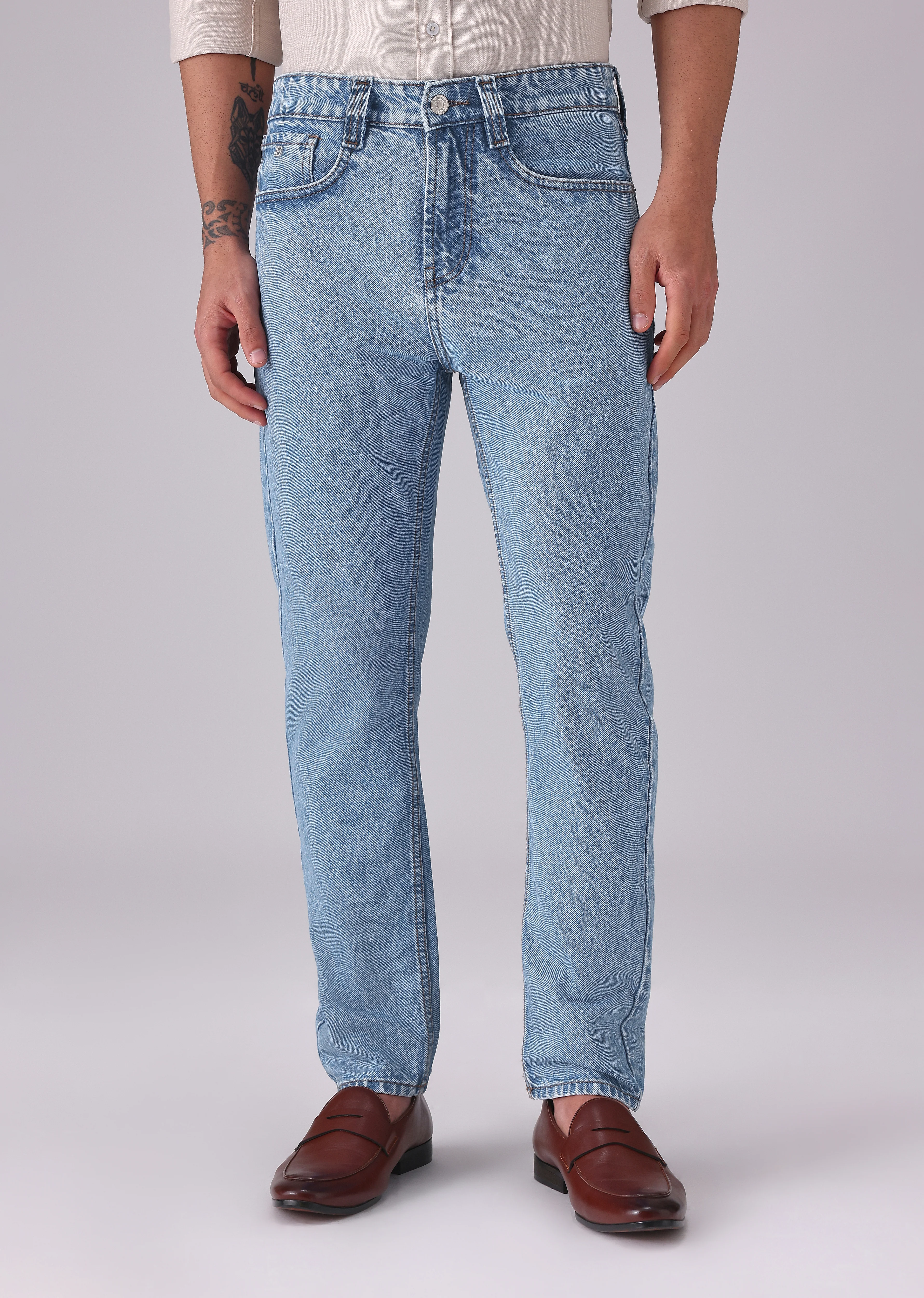 Light Blue Wash Carrot Fit Jeans - Image 3