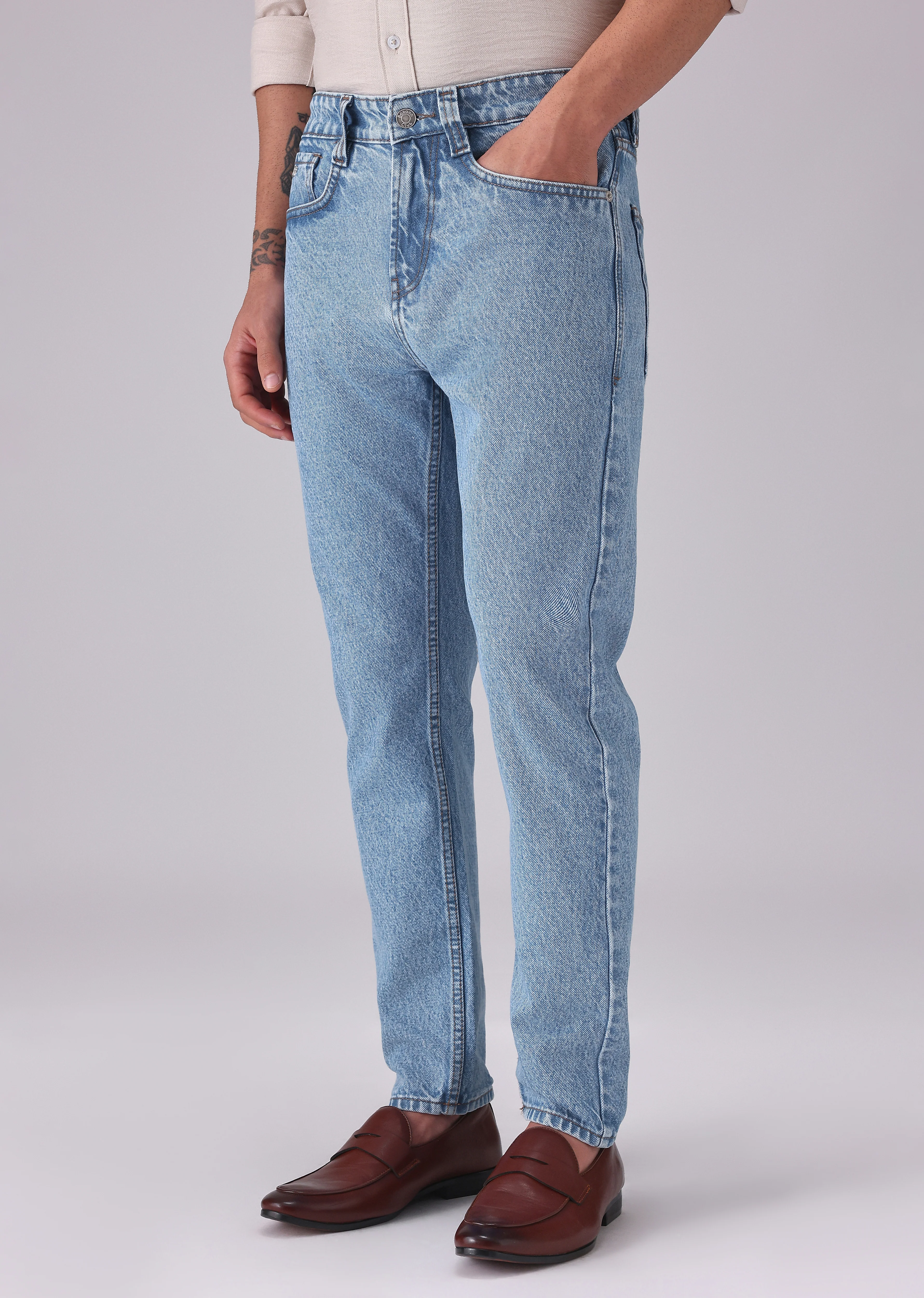 Light Blue Wash Carrot Fit Jeans - Image 4