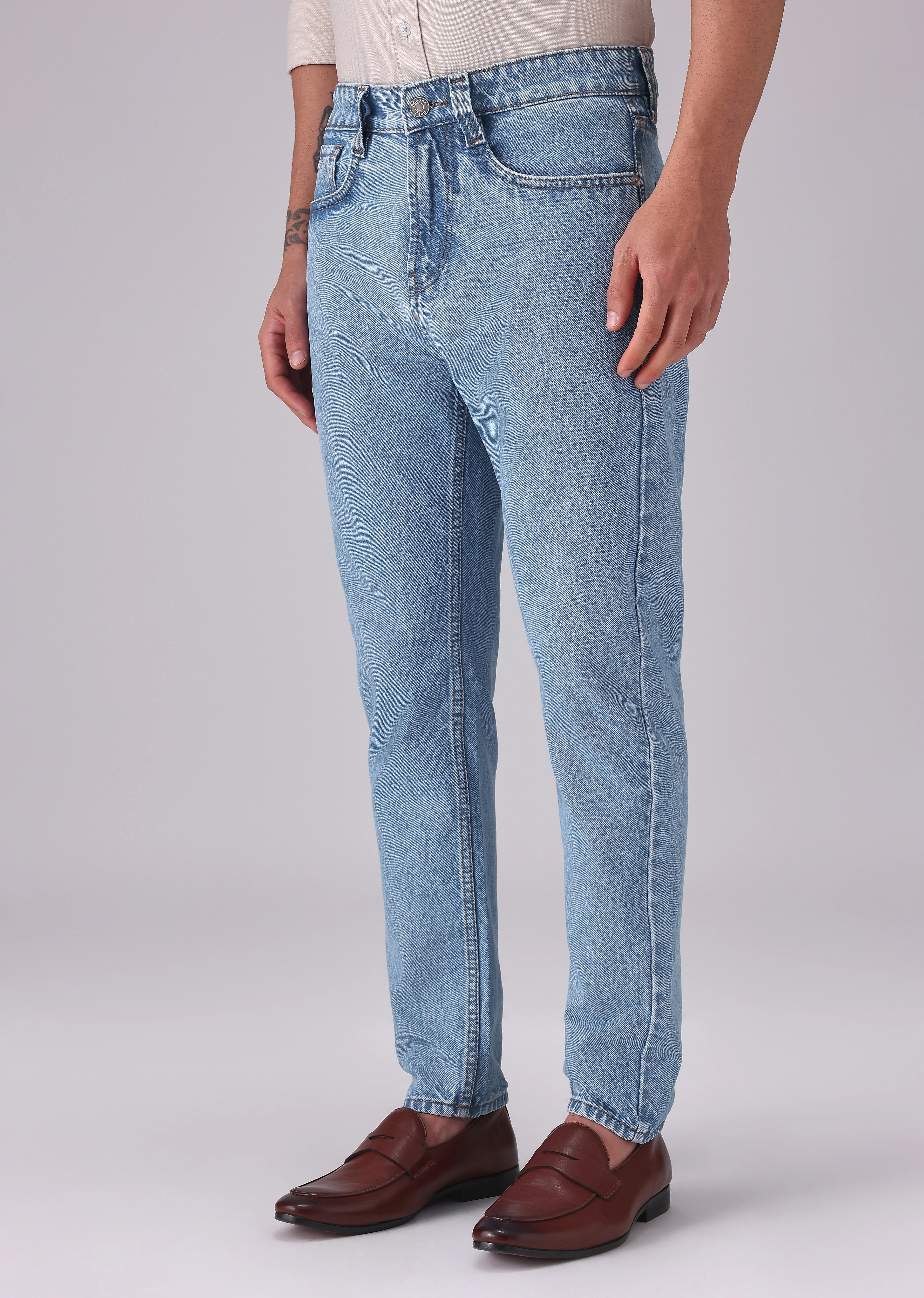 Light Blue Wash Carrot Fit Jeans - Image 7