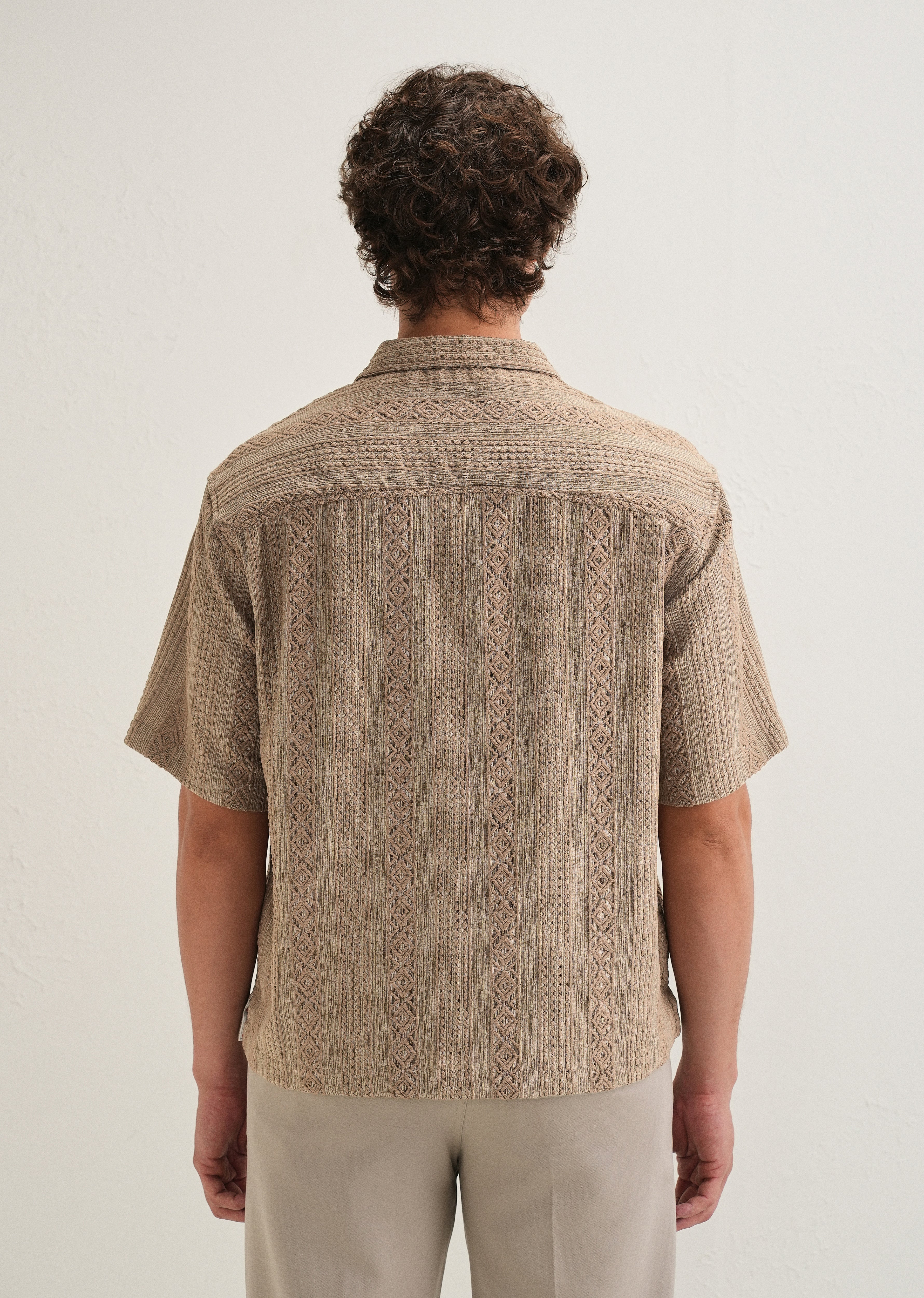 Light Brown Geometric Textured Shirt - Image 4
