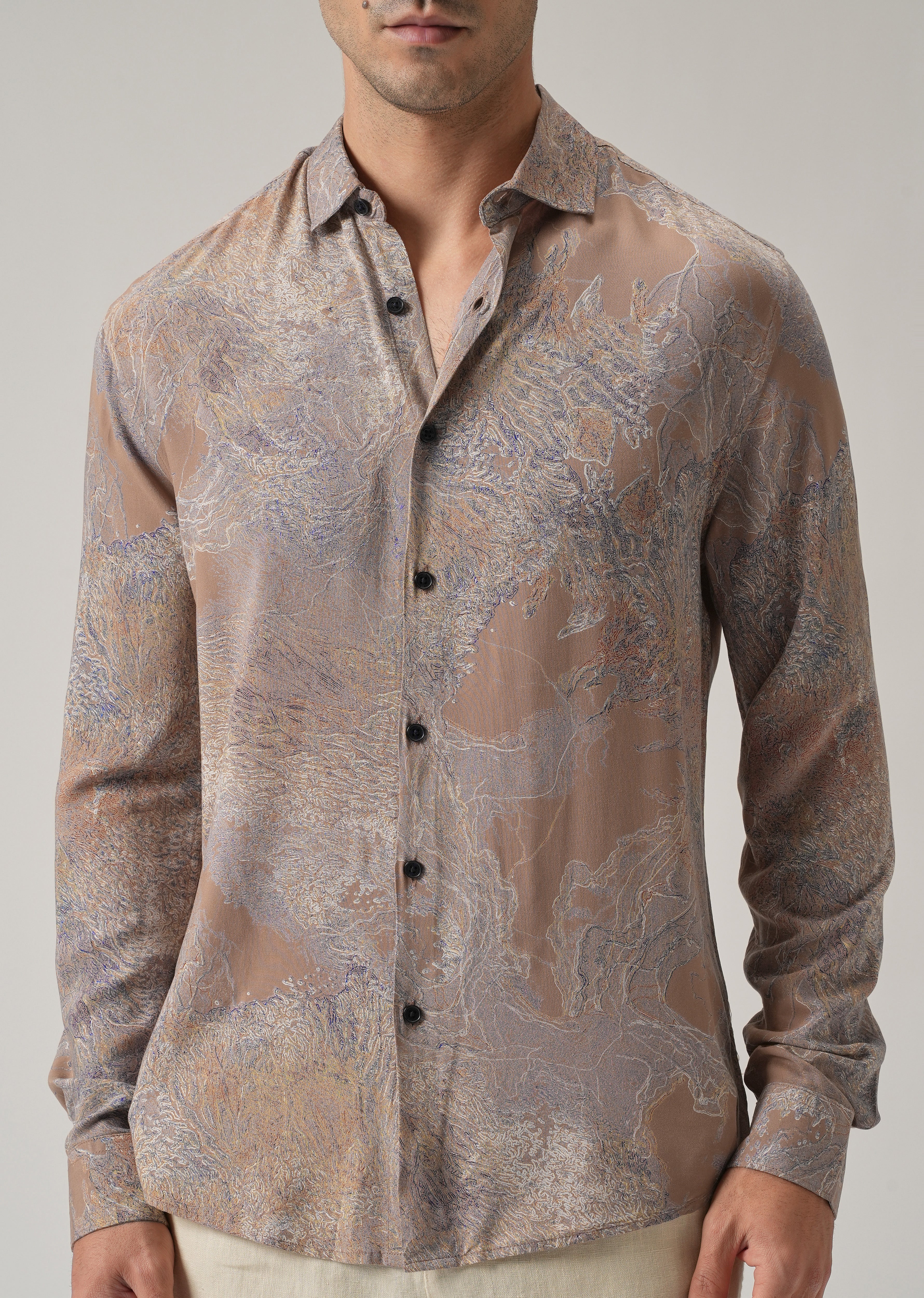 Light Brown Intricate Print Feather Shirt - Image 7