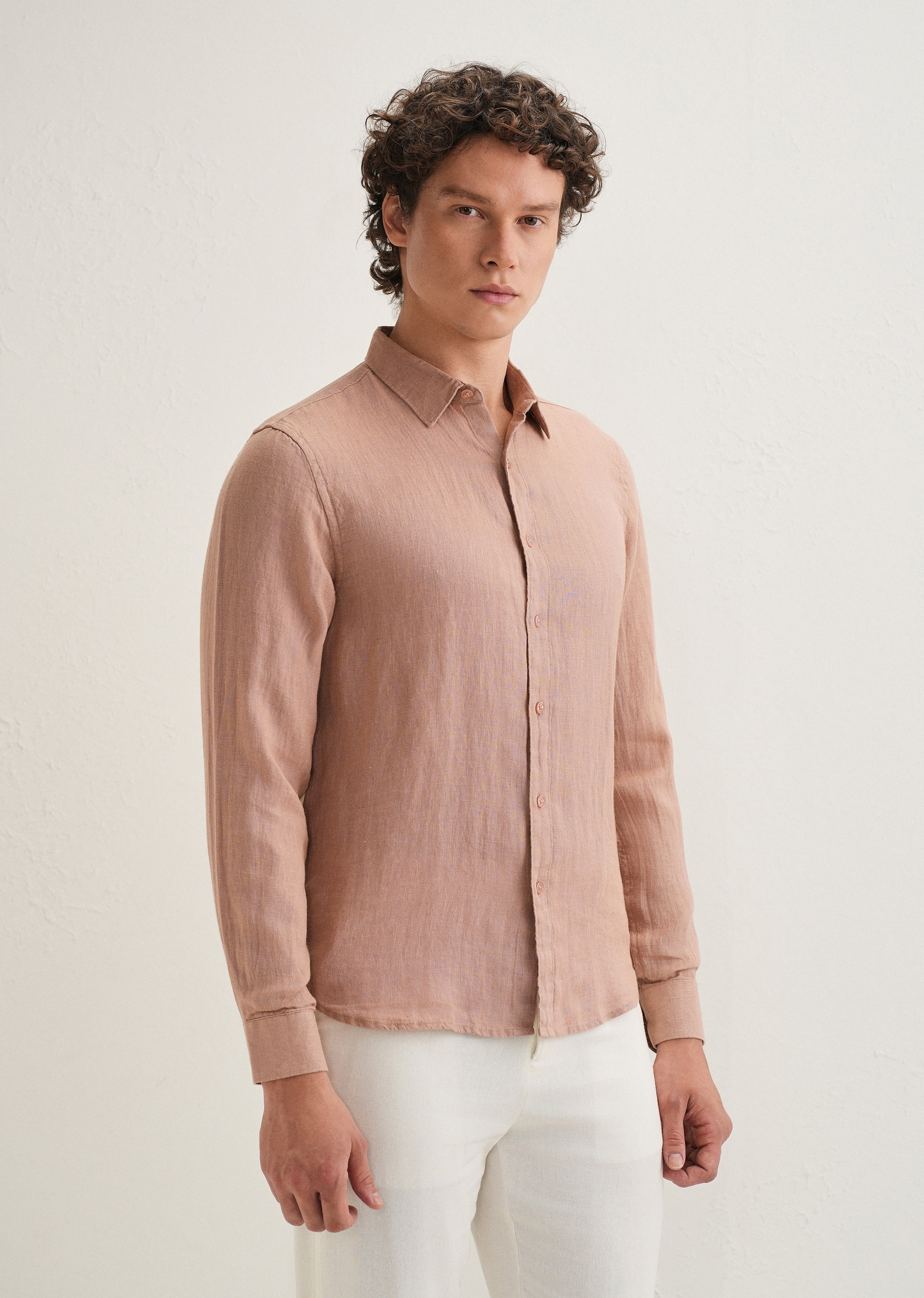 Light Brown Pure Linen Shirt - Image 5