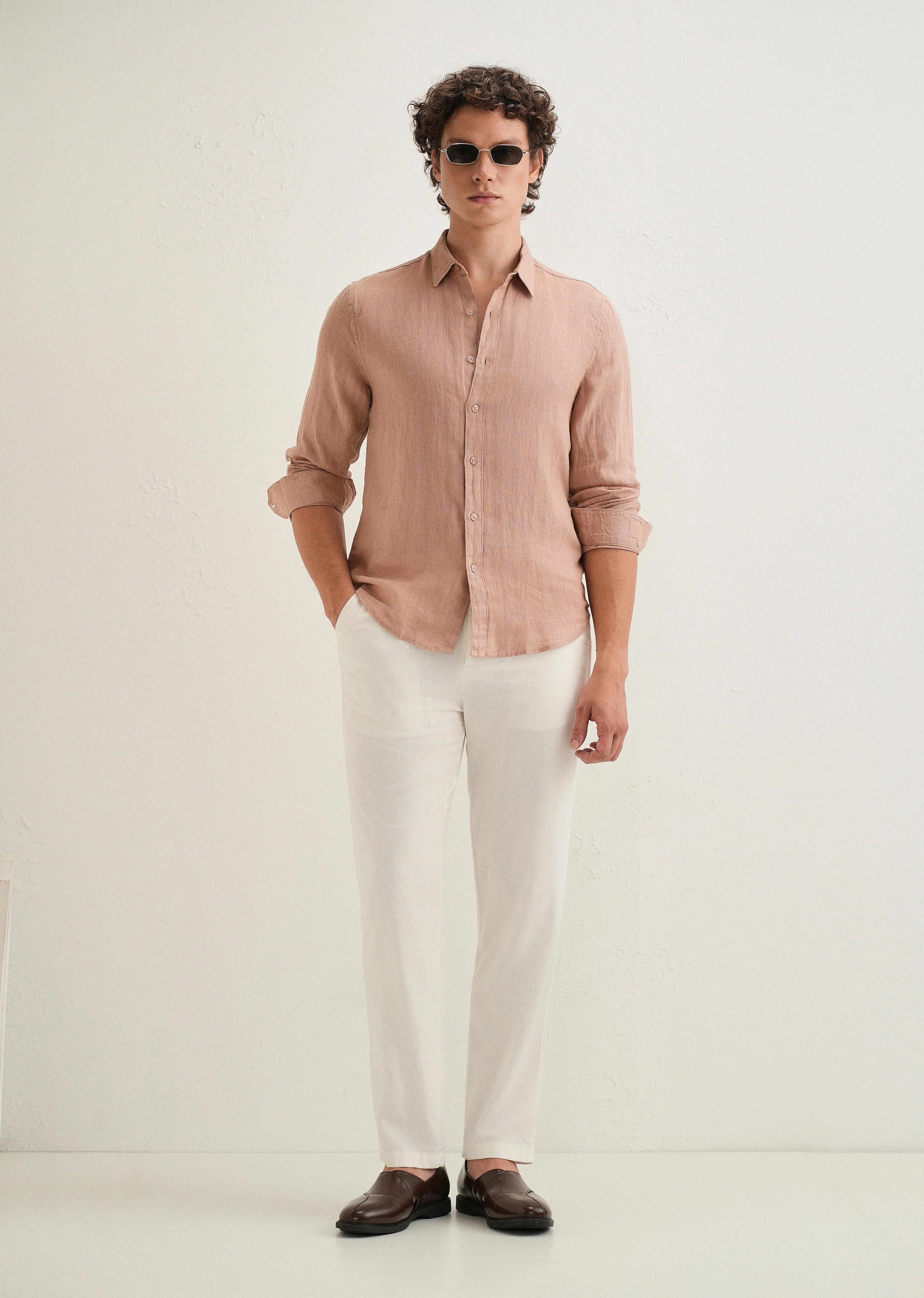 Light Brown Pure Linen Shirt - Image 6