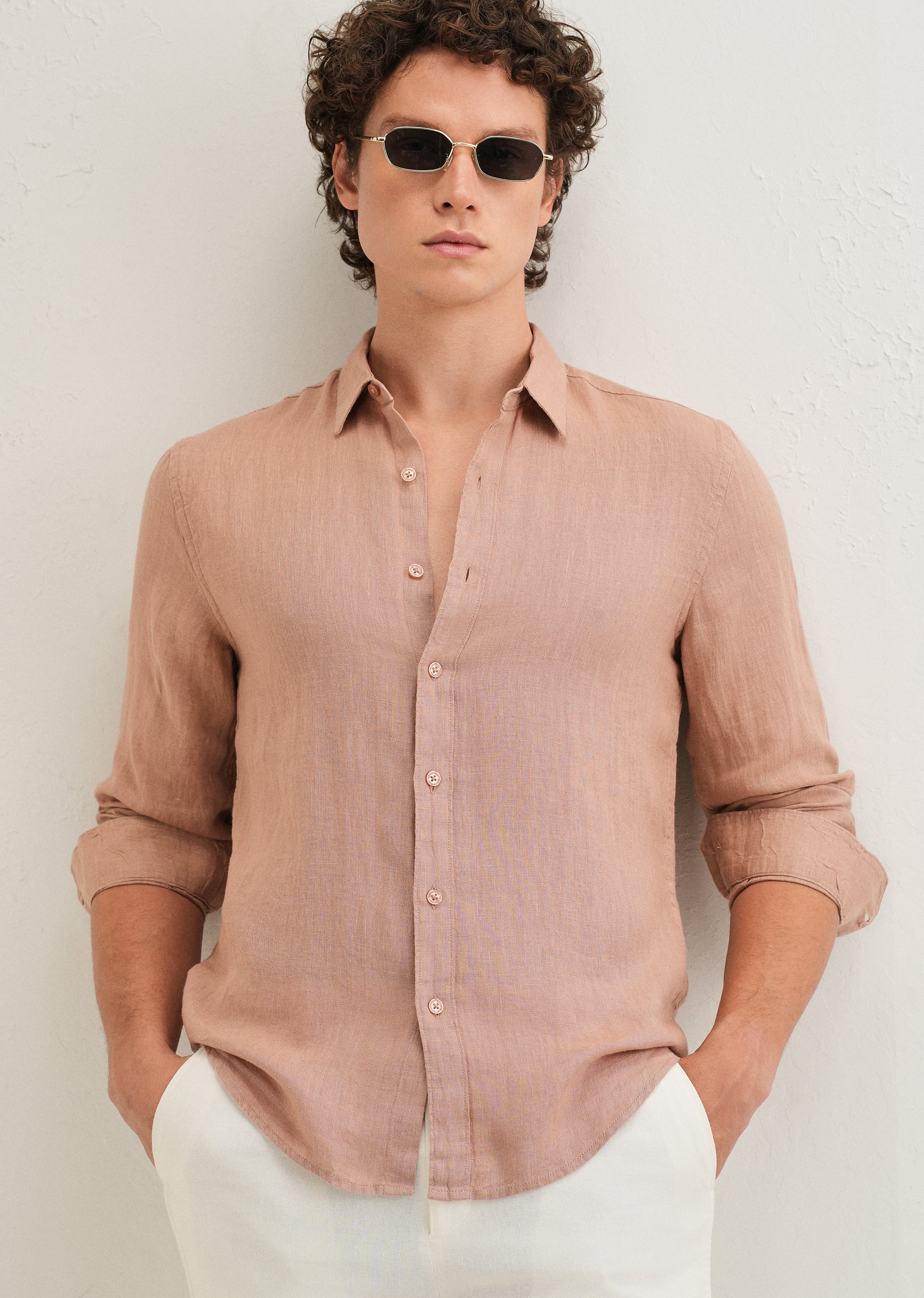 Light Brown Pure Linen Shirt - Image 7