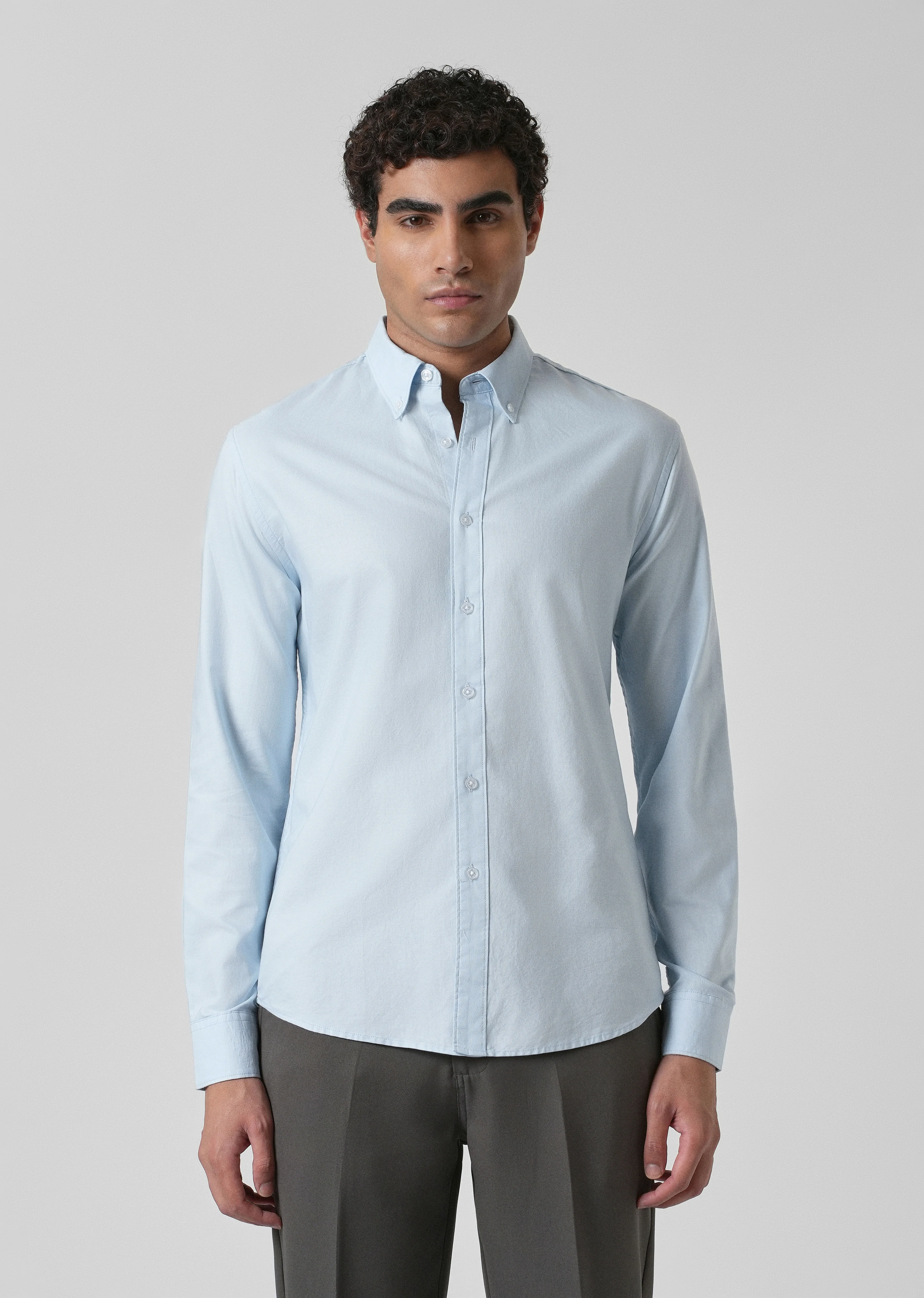 Light Cobalt Blue Plain Oxford Shirt - Image 3