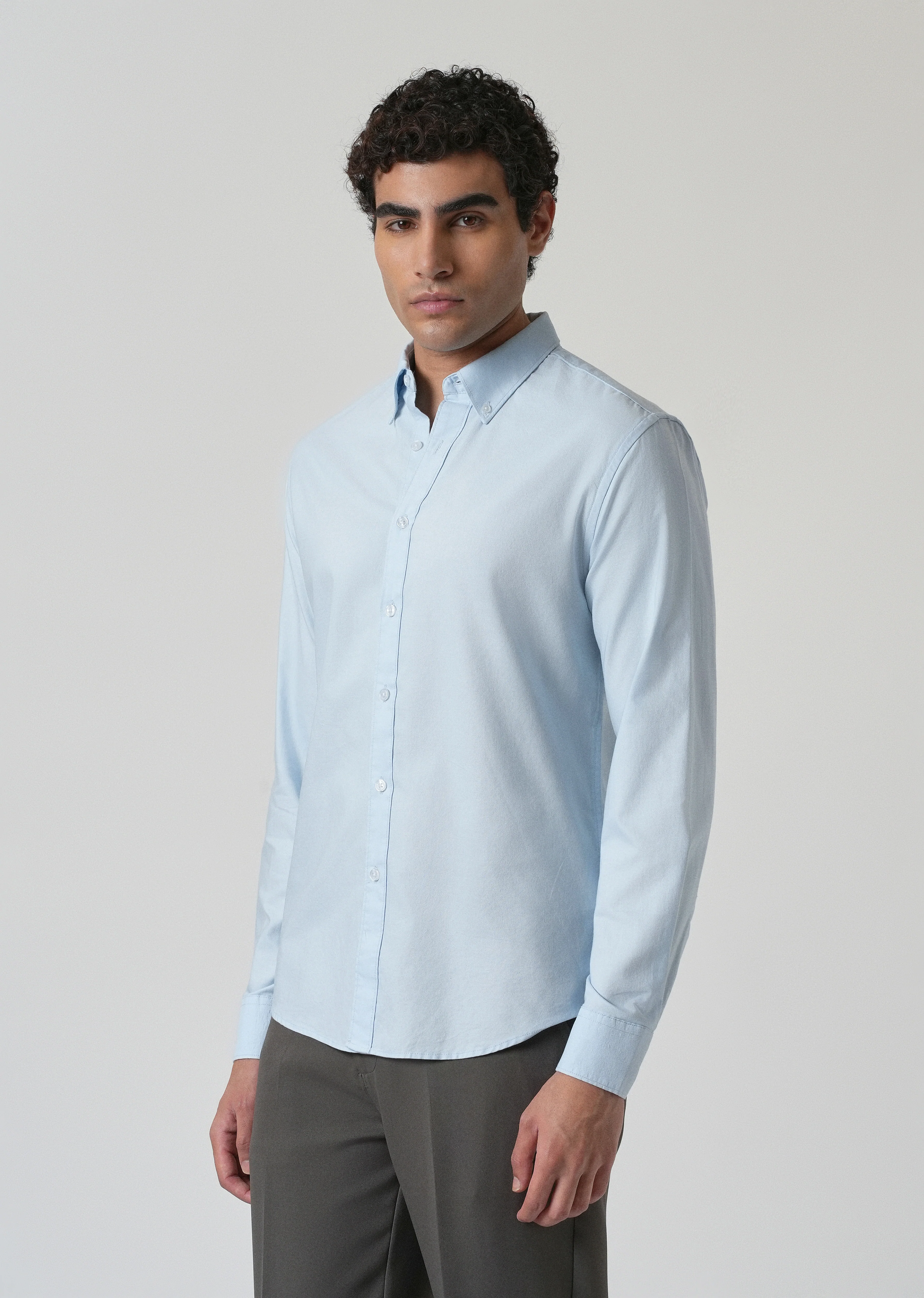 Light Cobalt Blue Plain Oxford Shirt - Image 4
