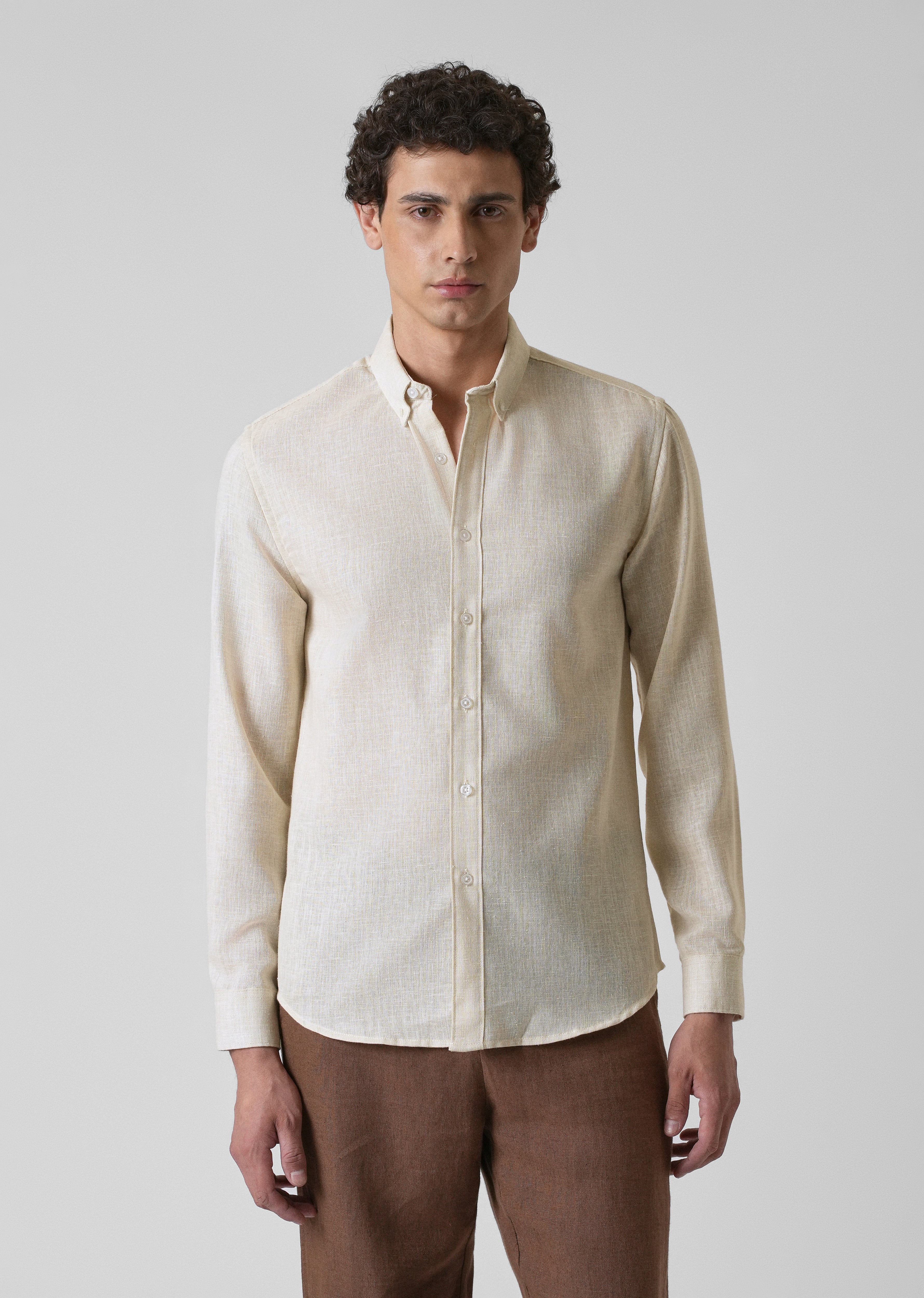 Light Cream Blended Linen shirt - Image 3