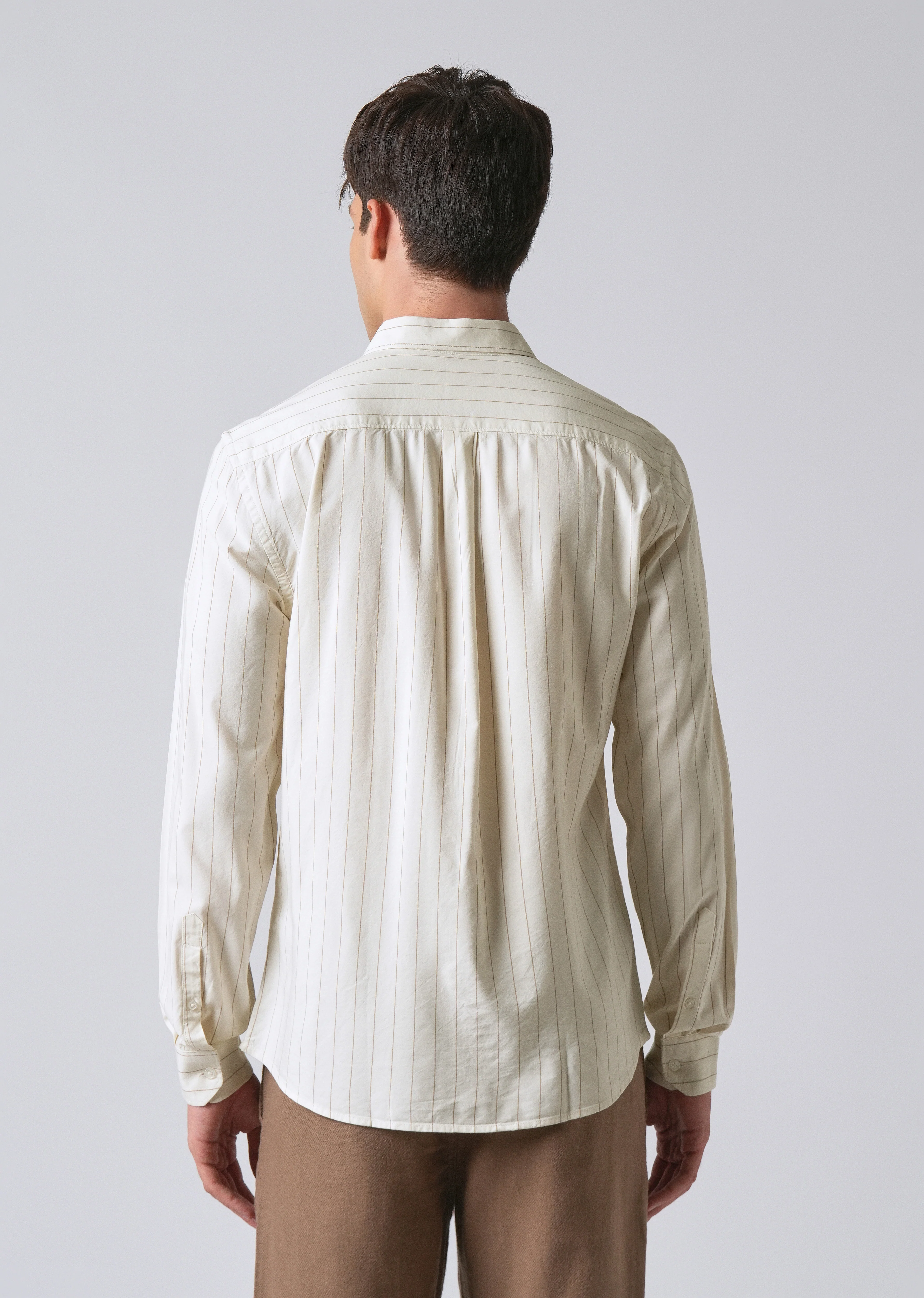 Light Cream Collar Embroidery Stripe Shirt - Image 2