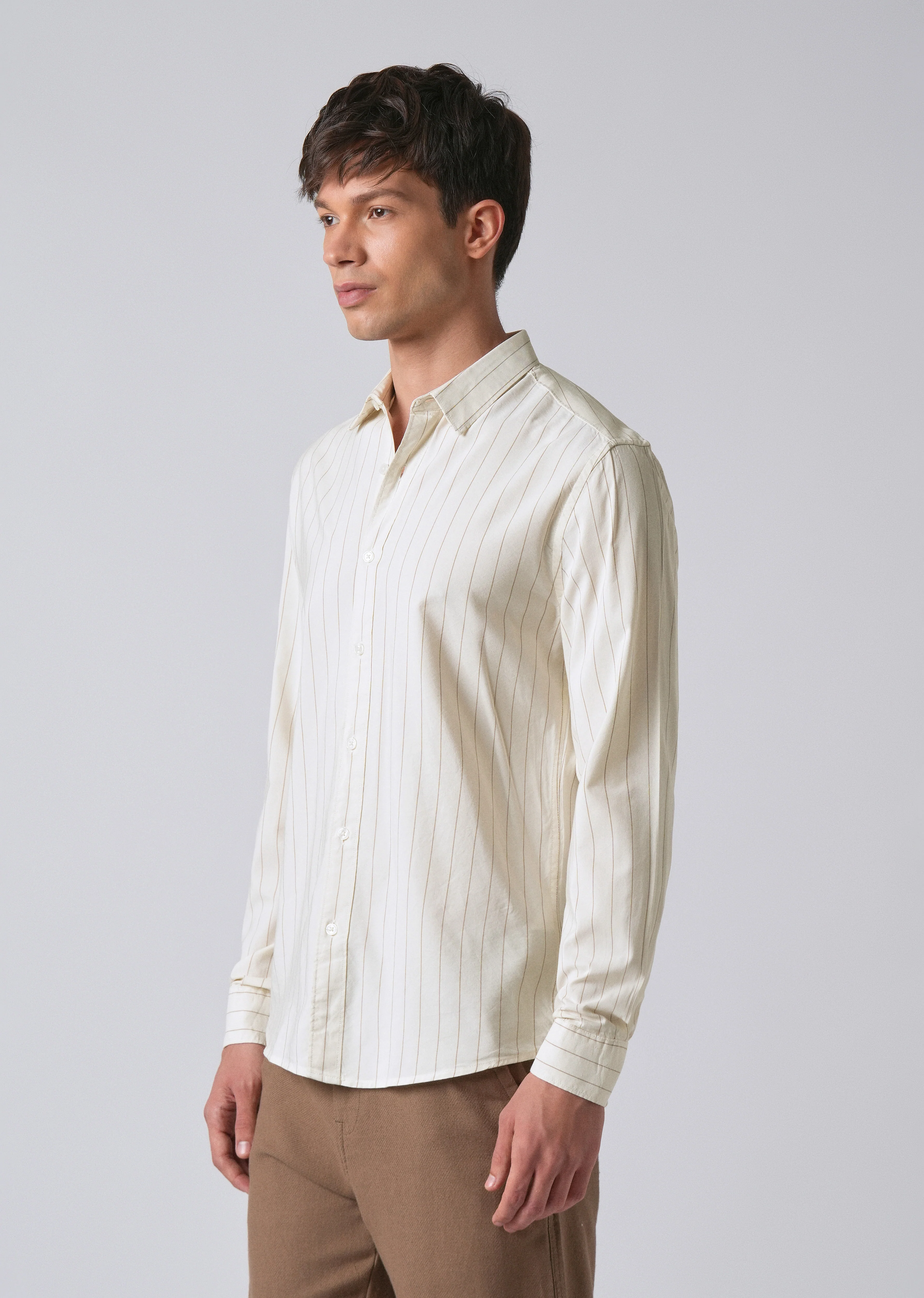 Light Cream Collar Embroidery Stripe Shirt - Image 4