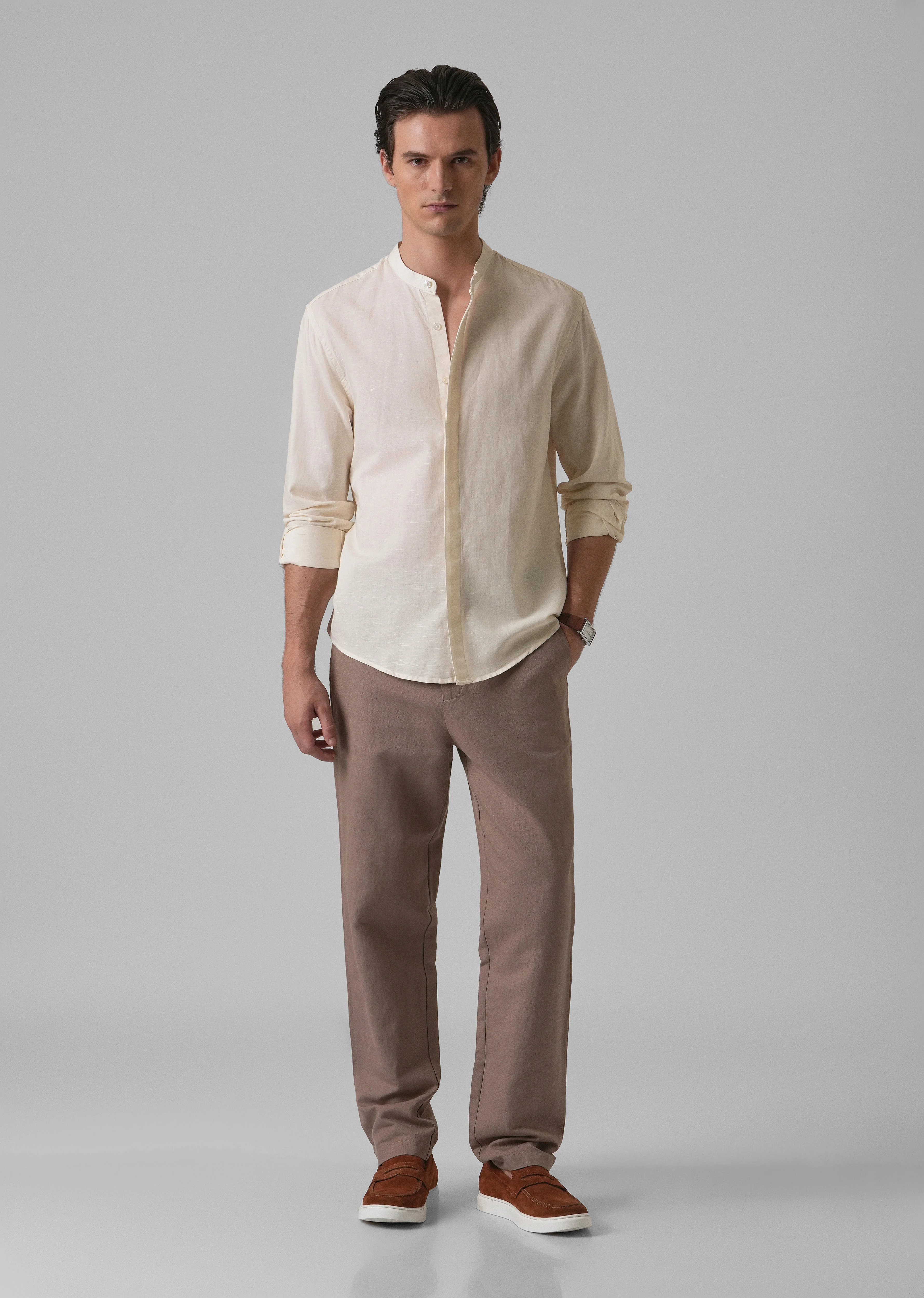 Light Cream Cotton Linen Shirt - Image 6