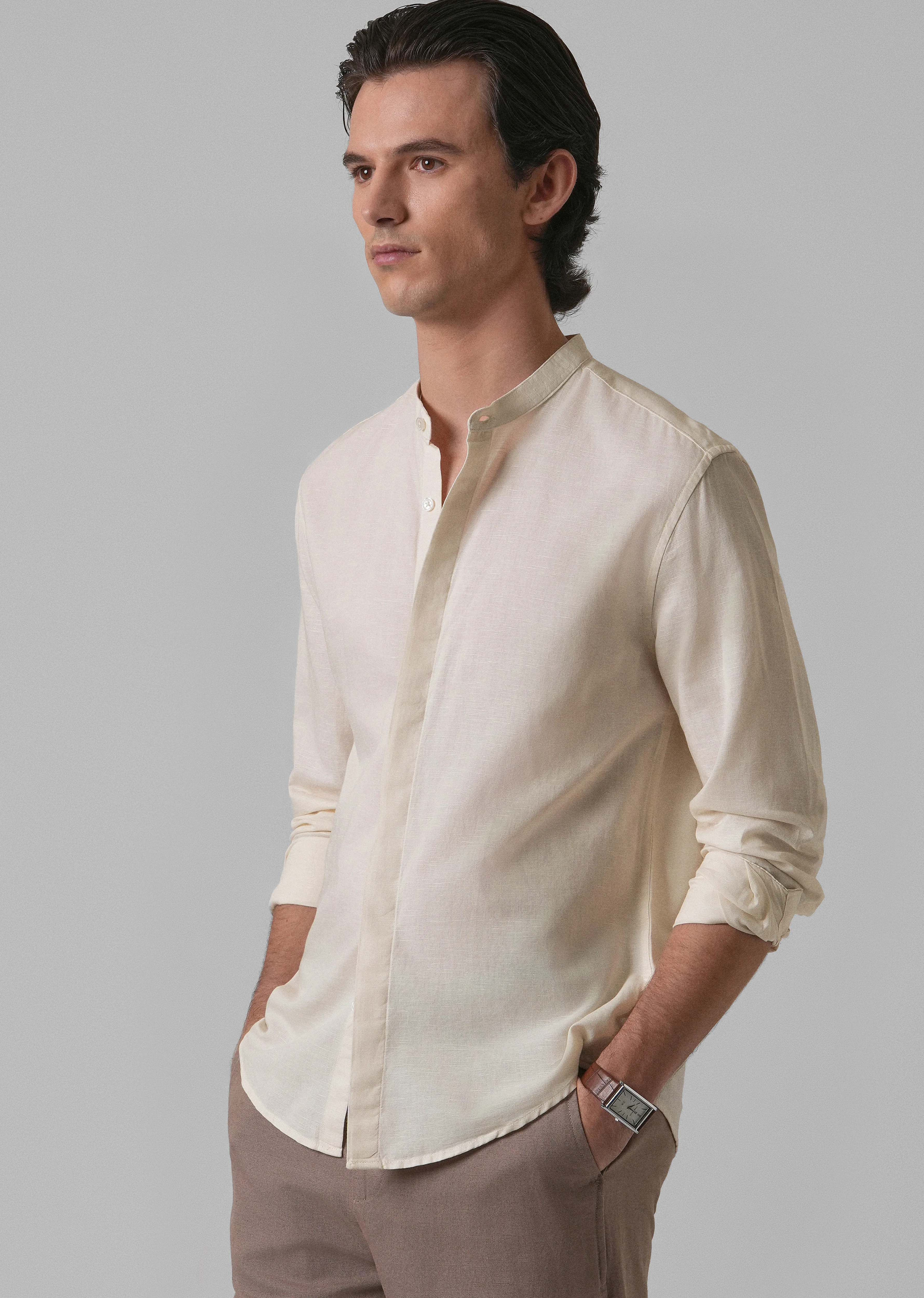 Light Cream Cotton Linen Shirt - Image 7