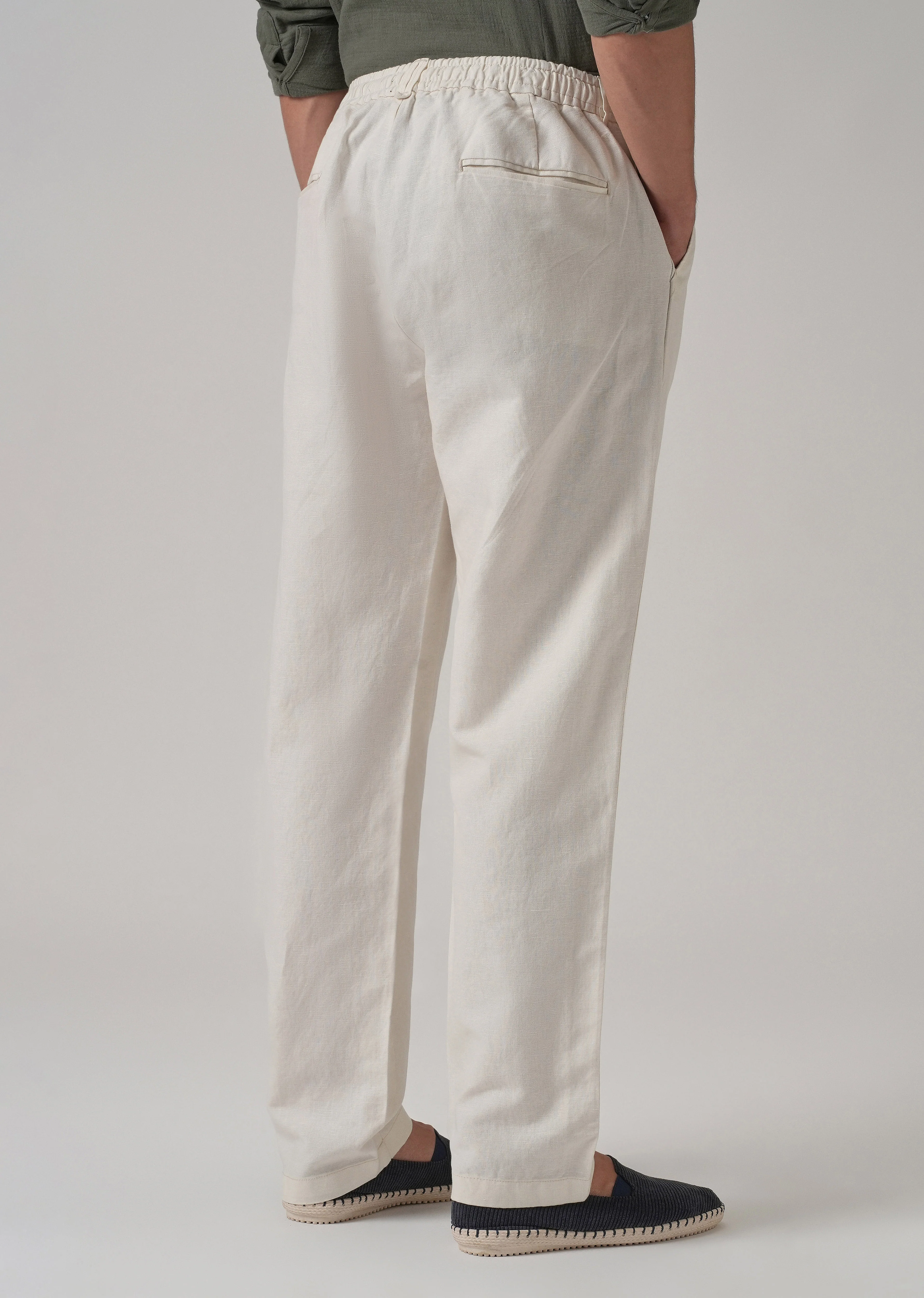 Light Cream Linen Relaxed Fit Trouser - Image 2