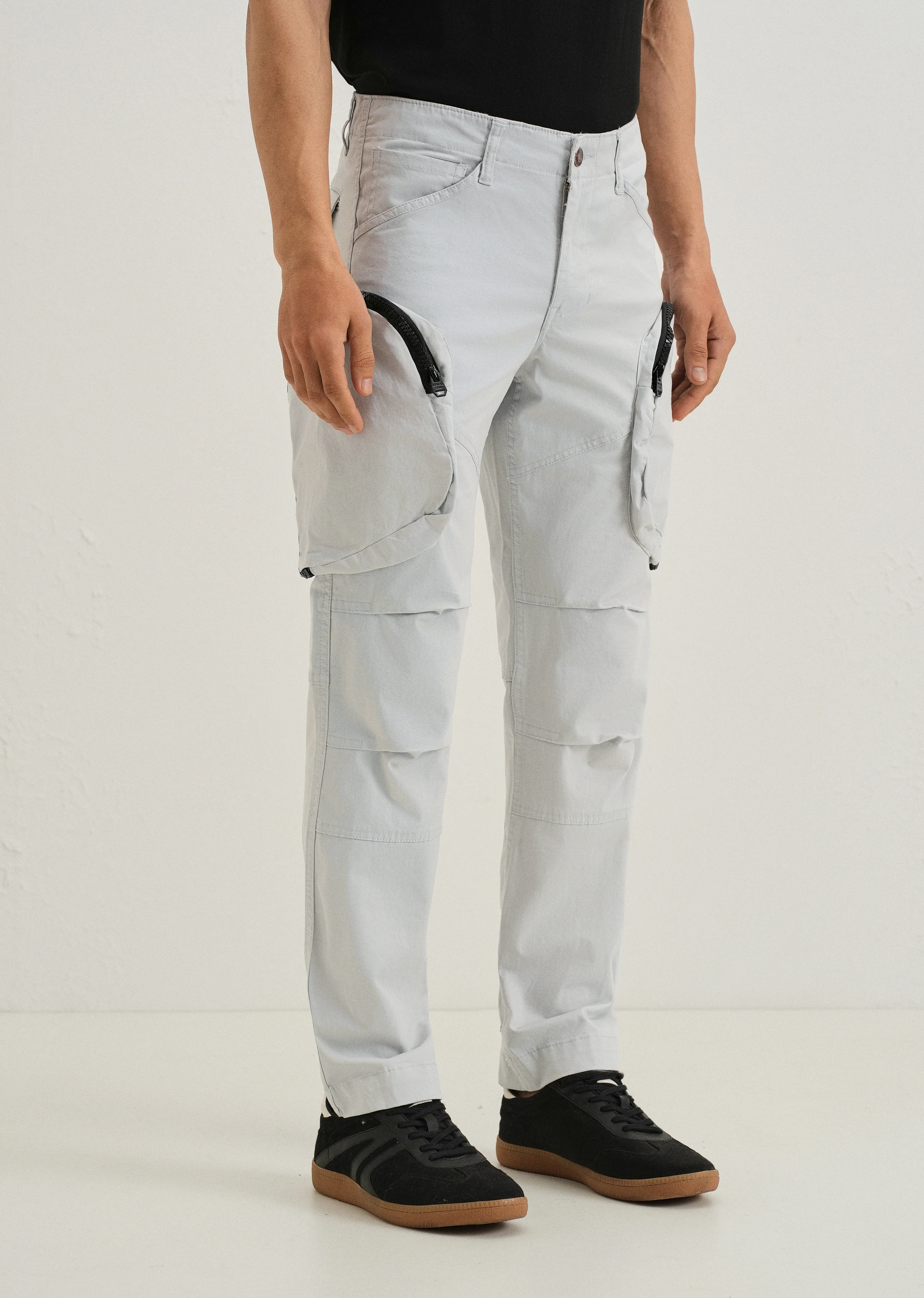 Light Gray Zipper Cargo Pant - Image 4