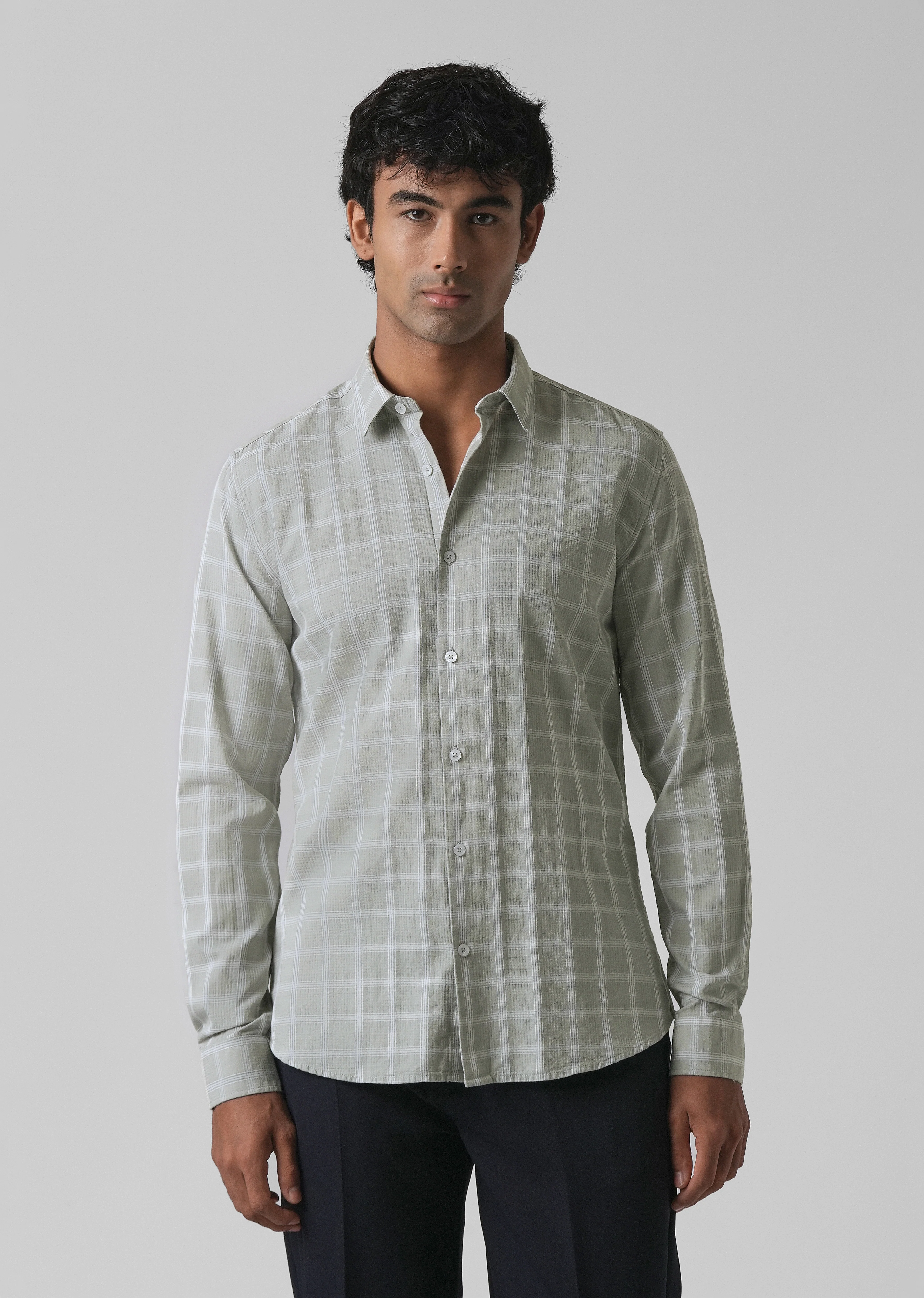 Light Green Cotton Check Shirt - Image 3