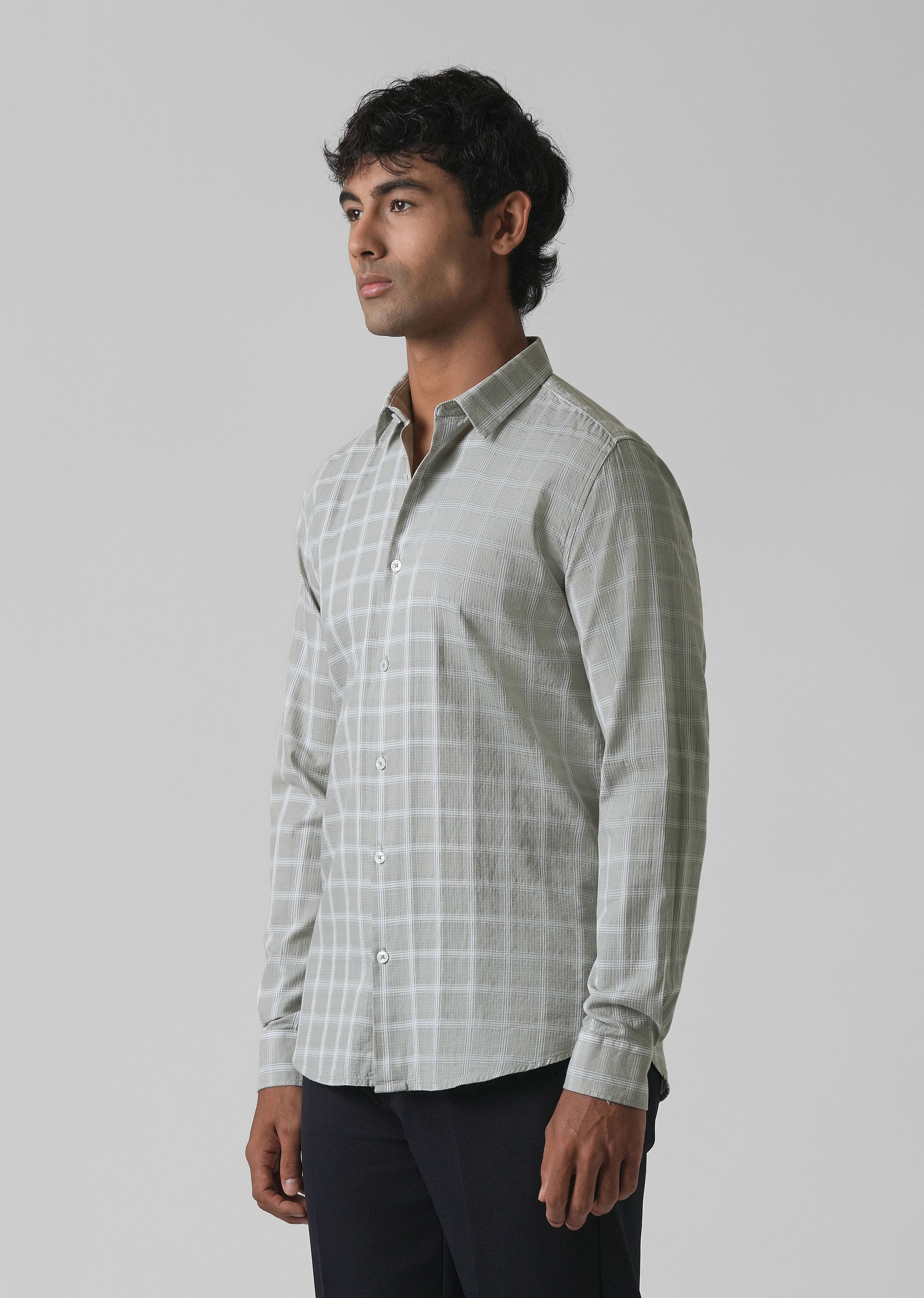 Light Green Cotton Check Shirt - Image 4