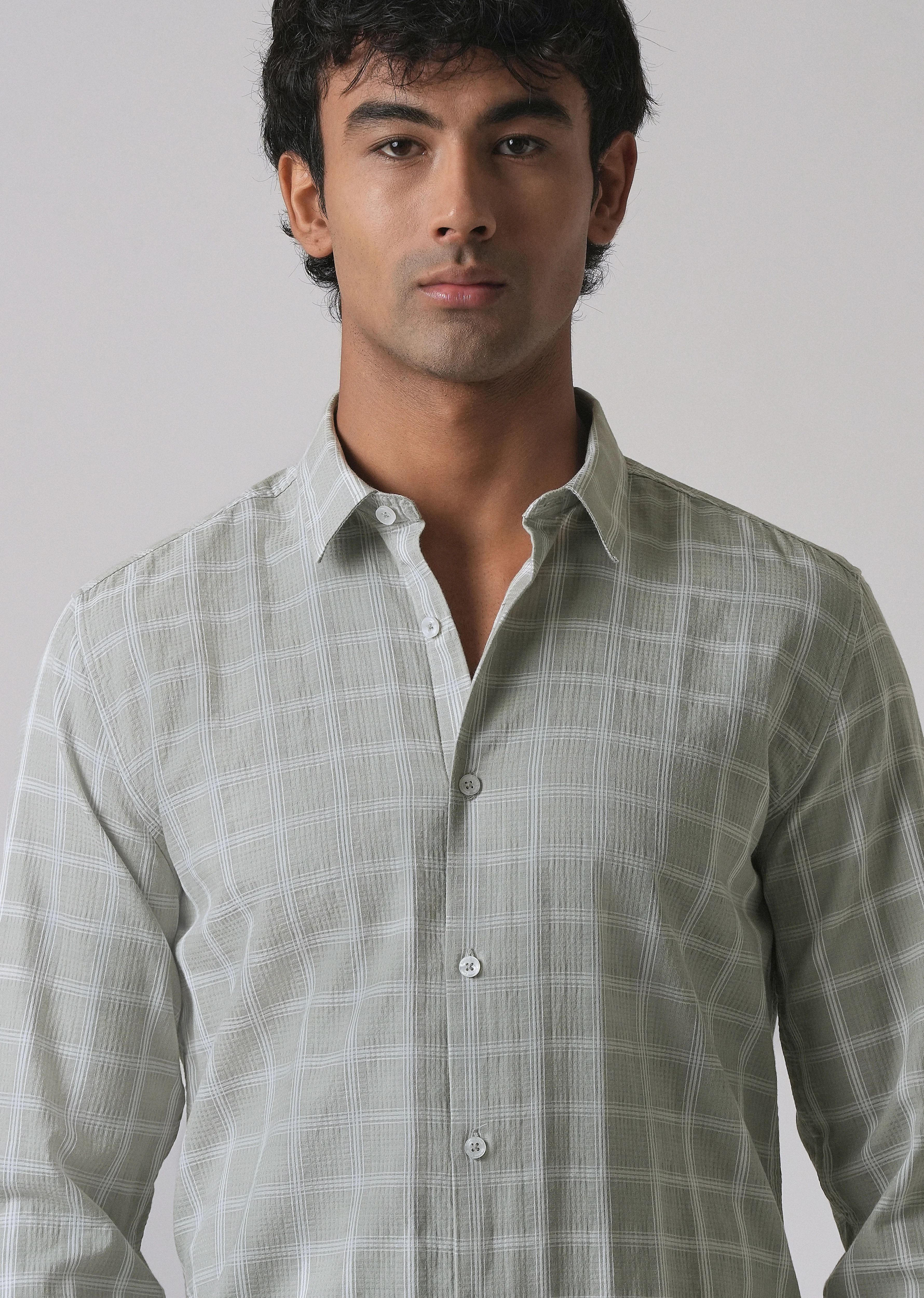 Light Green Cotton Check Shirt - Image 5