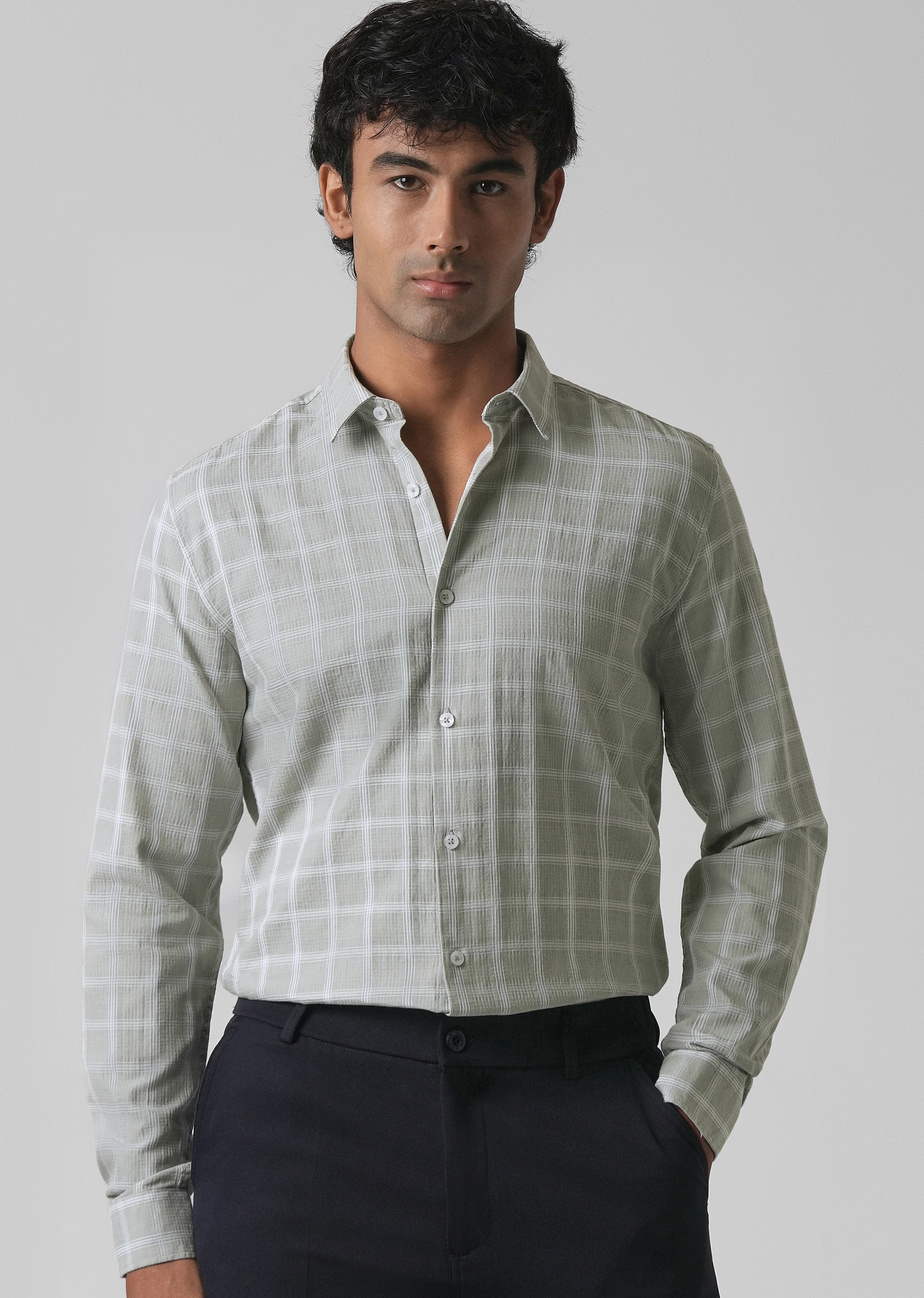Light Green Cotton Check Shirt - Image 7
