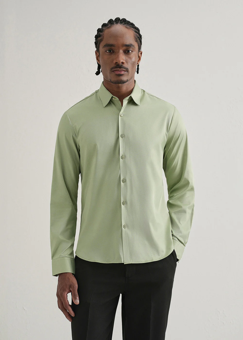 Light Green Plain Stitchless Placket Shirt - Image 3