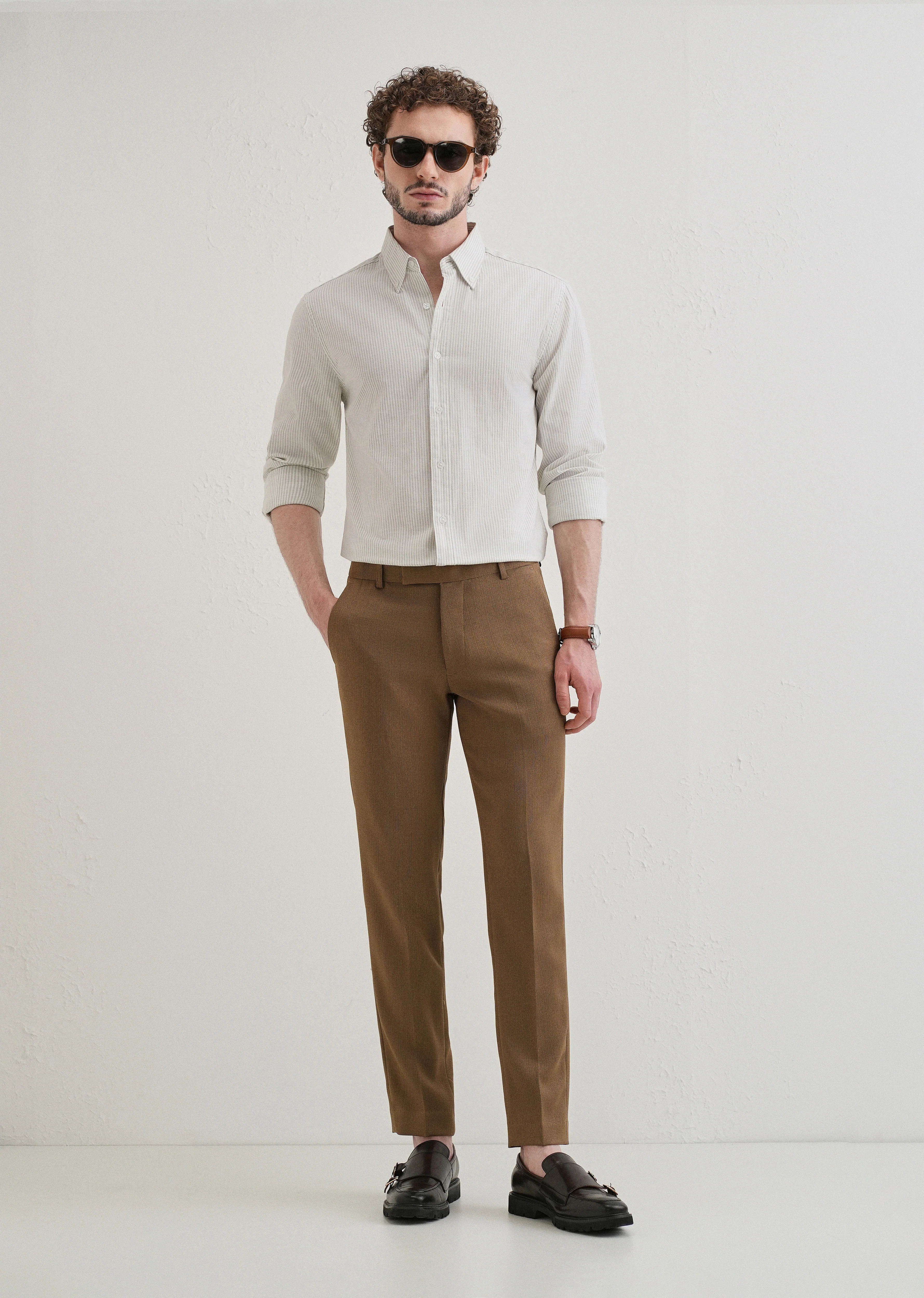 Light Green Striped Cotton Linen Shirt - Image 6