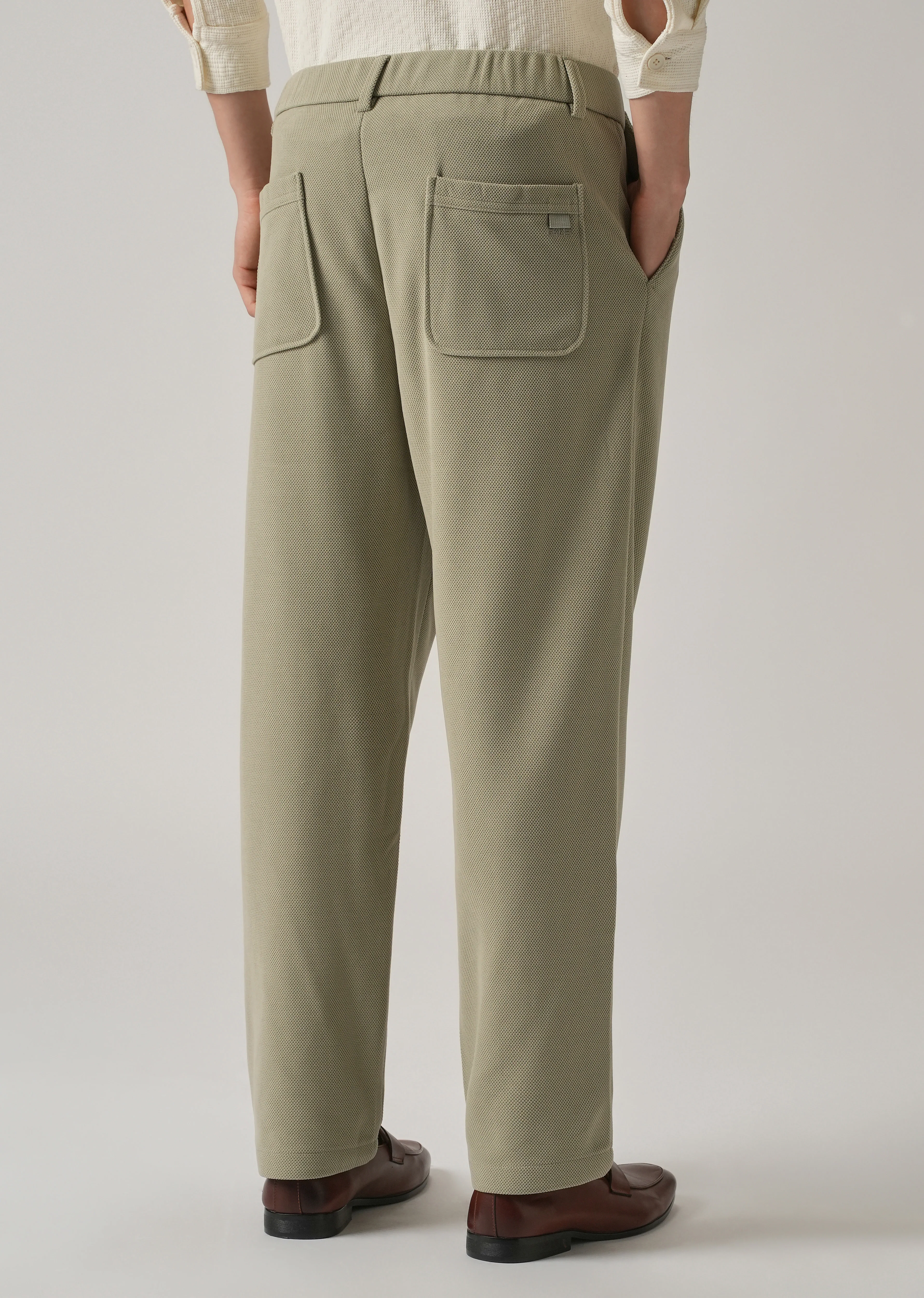 Light Green Textured Pleated Relaxed Fit Pant - Image 2