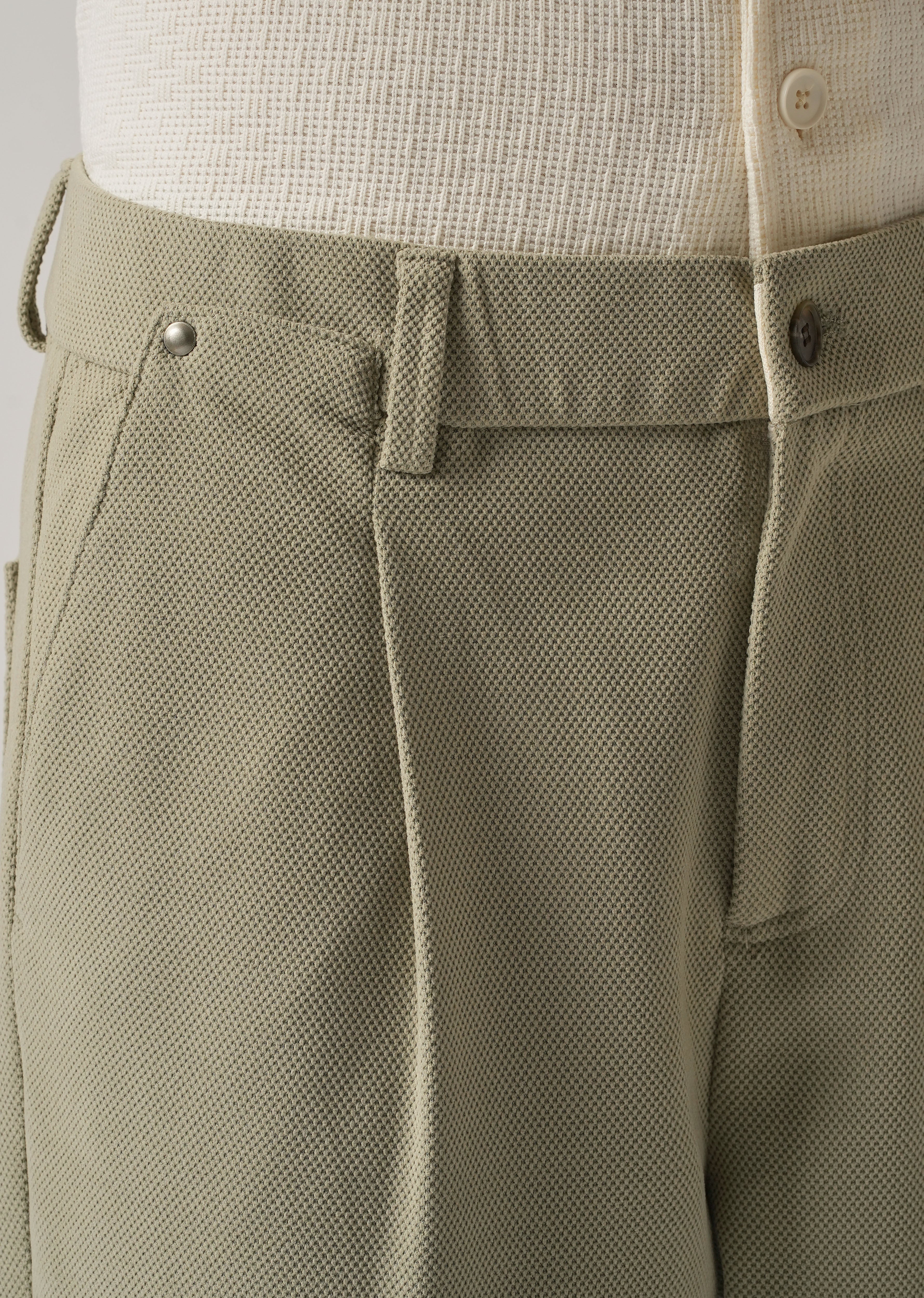 Light Green Textured Pleated Relaxed Fit Pant - Image 5