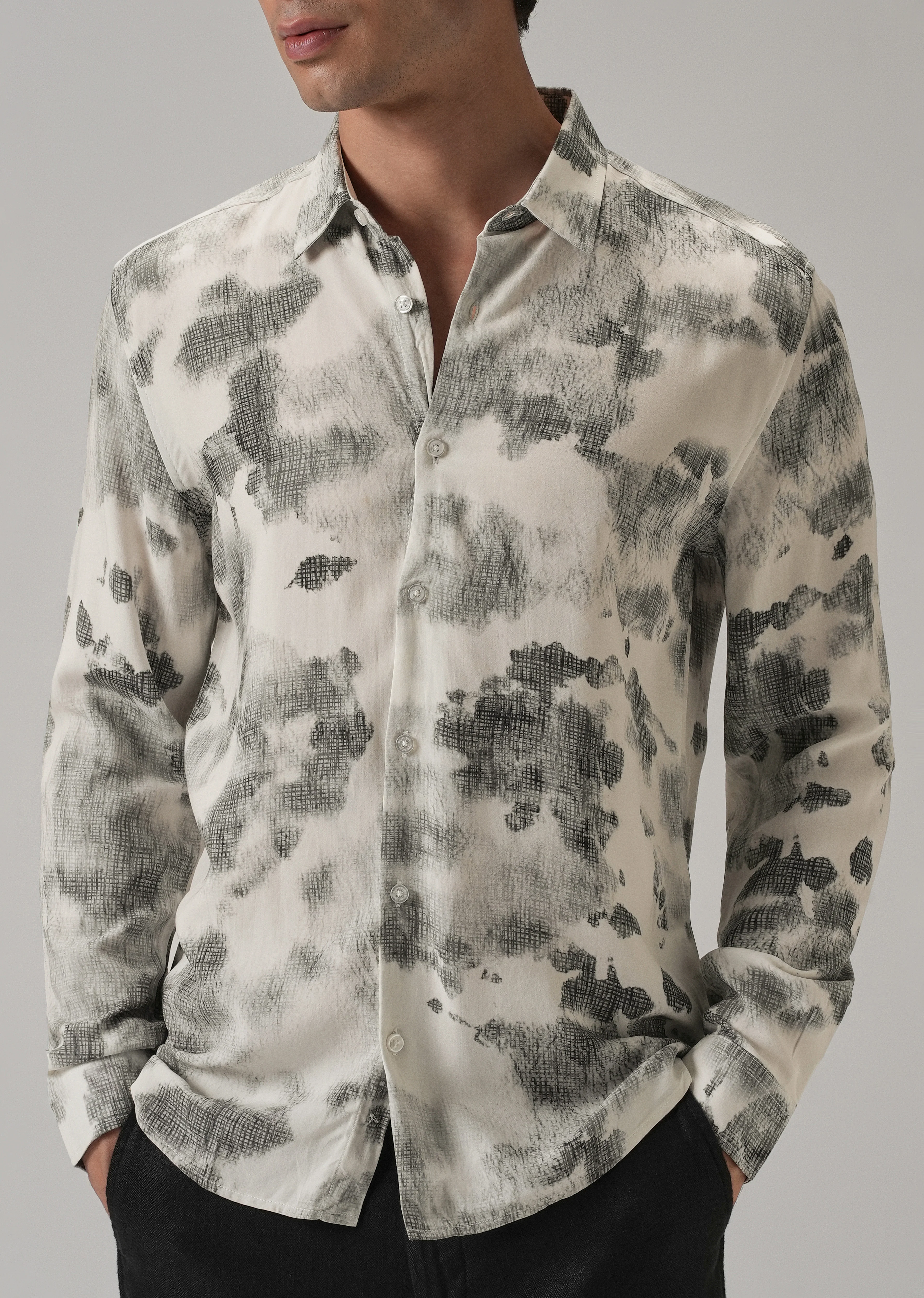 Light Grey Abstract Printed shirt - Image 7