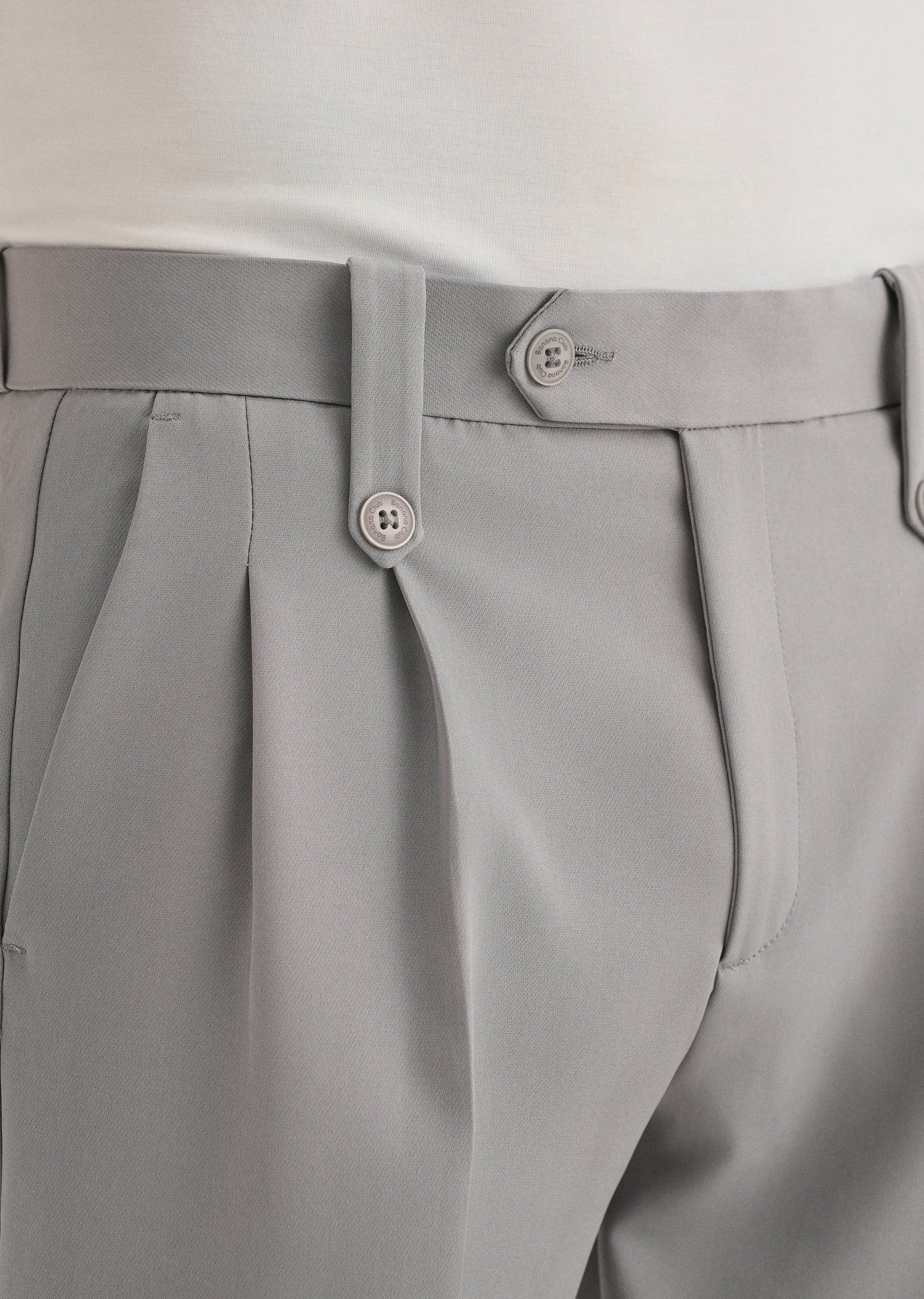Light Grey Button-Tab Pleat Trouser - Image 5