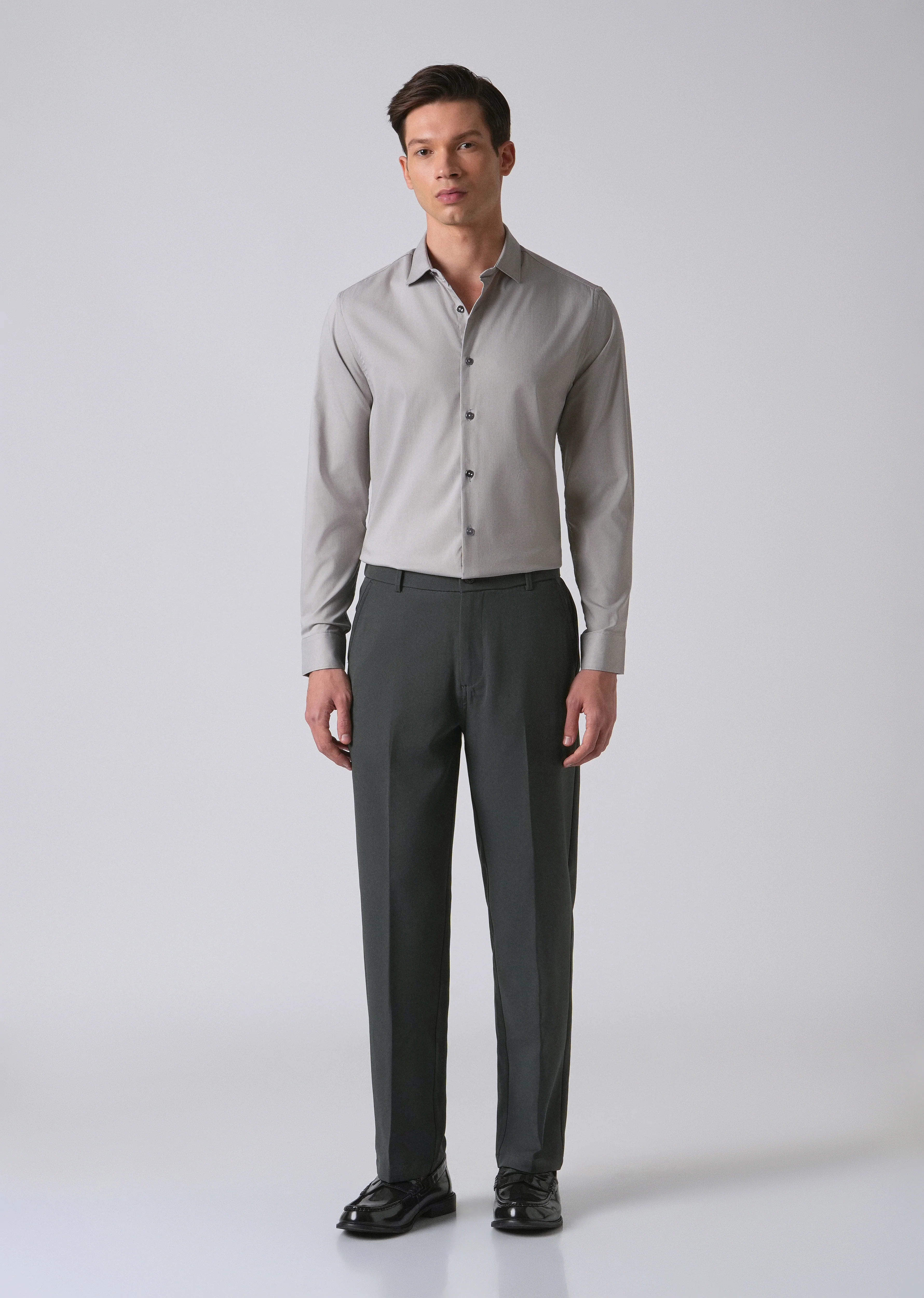 Light Grey Cotton Stretch Plain Shirt - Image 6
