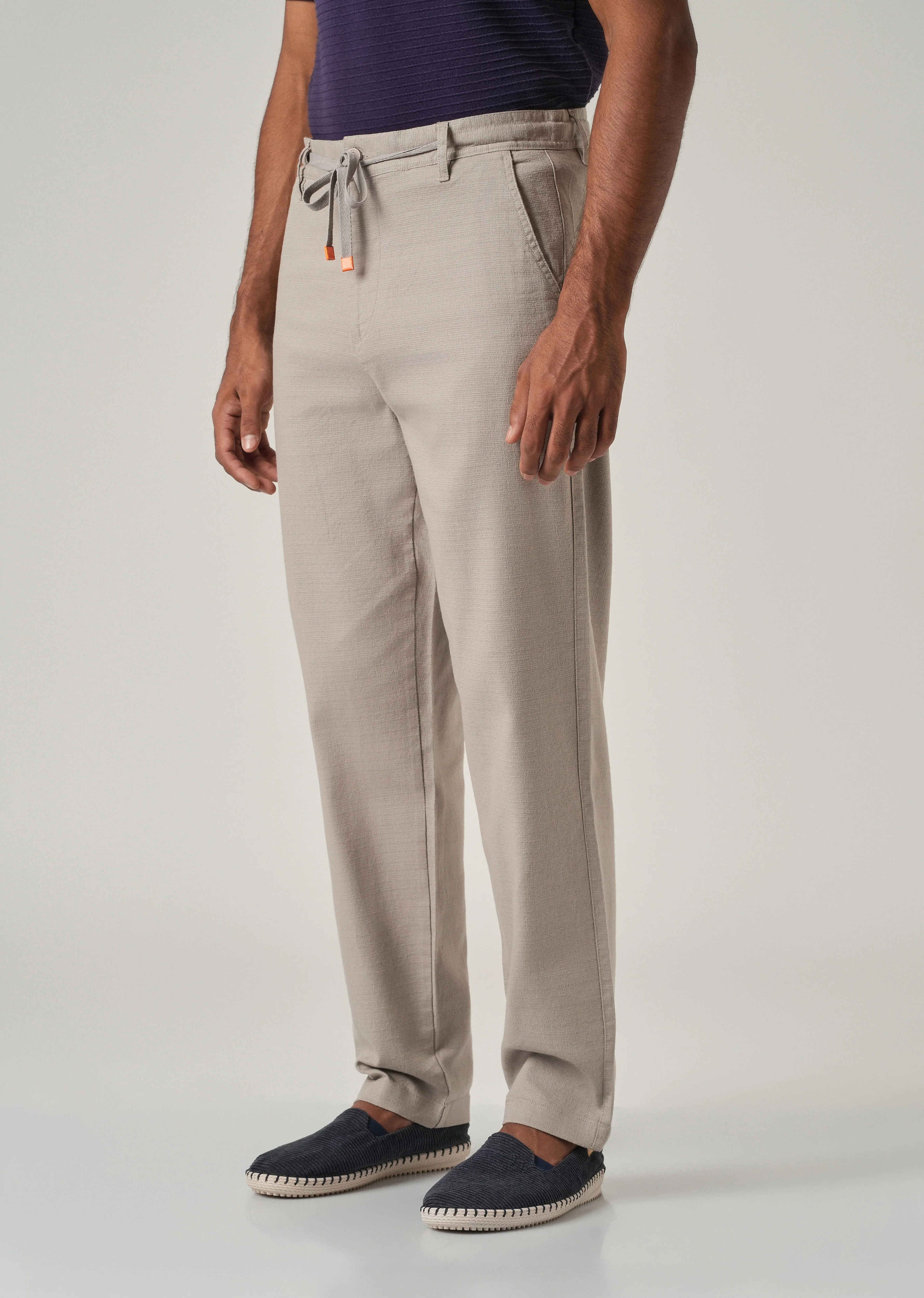 Light Grey Linen-Look Cotton Trousers - Image 4