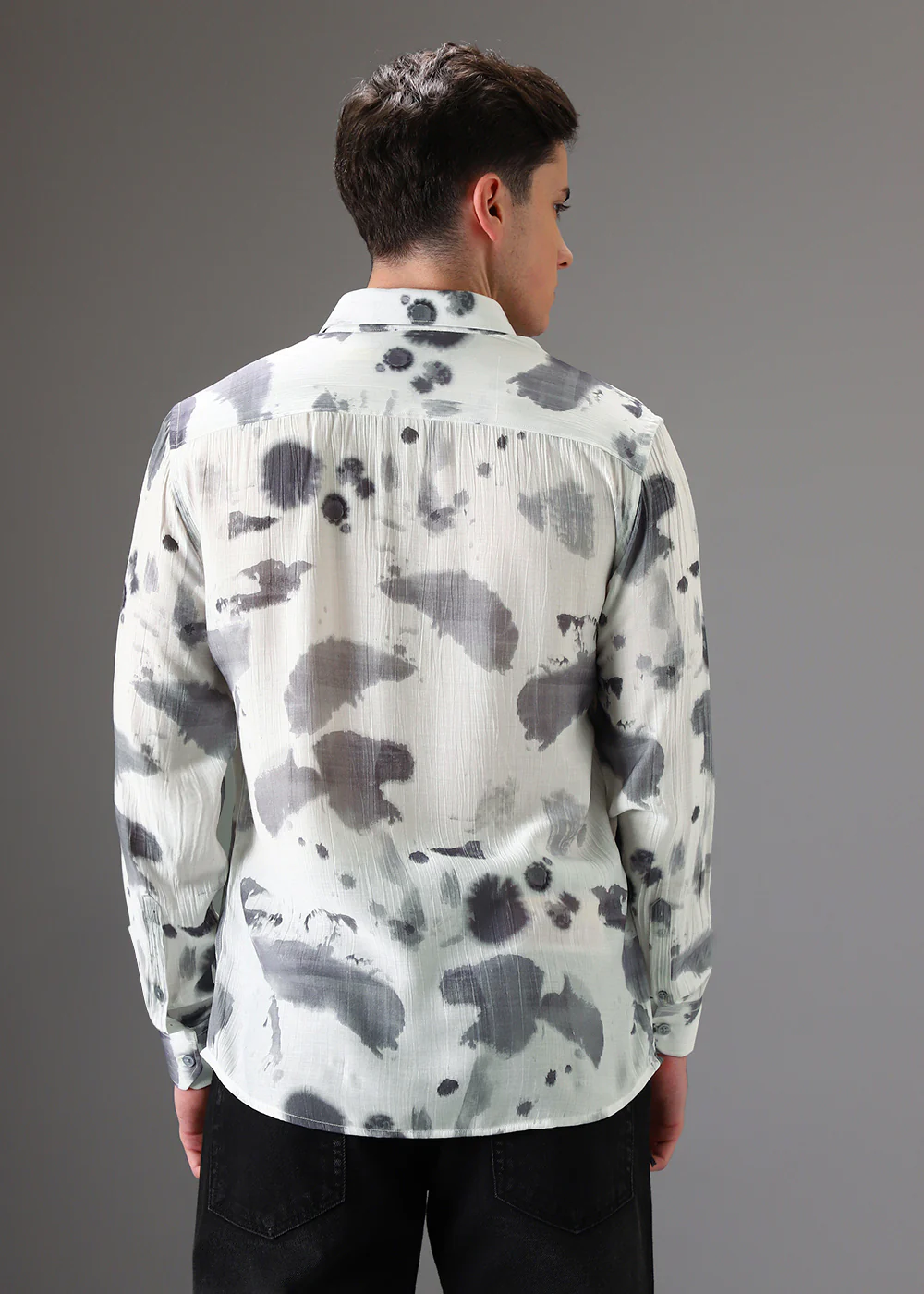 Light Grey Crushed Printed Shirt - Image 4