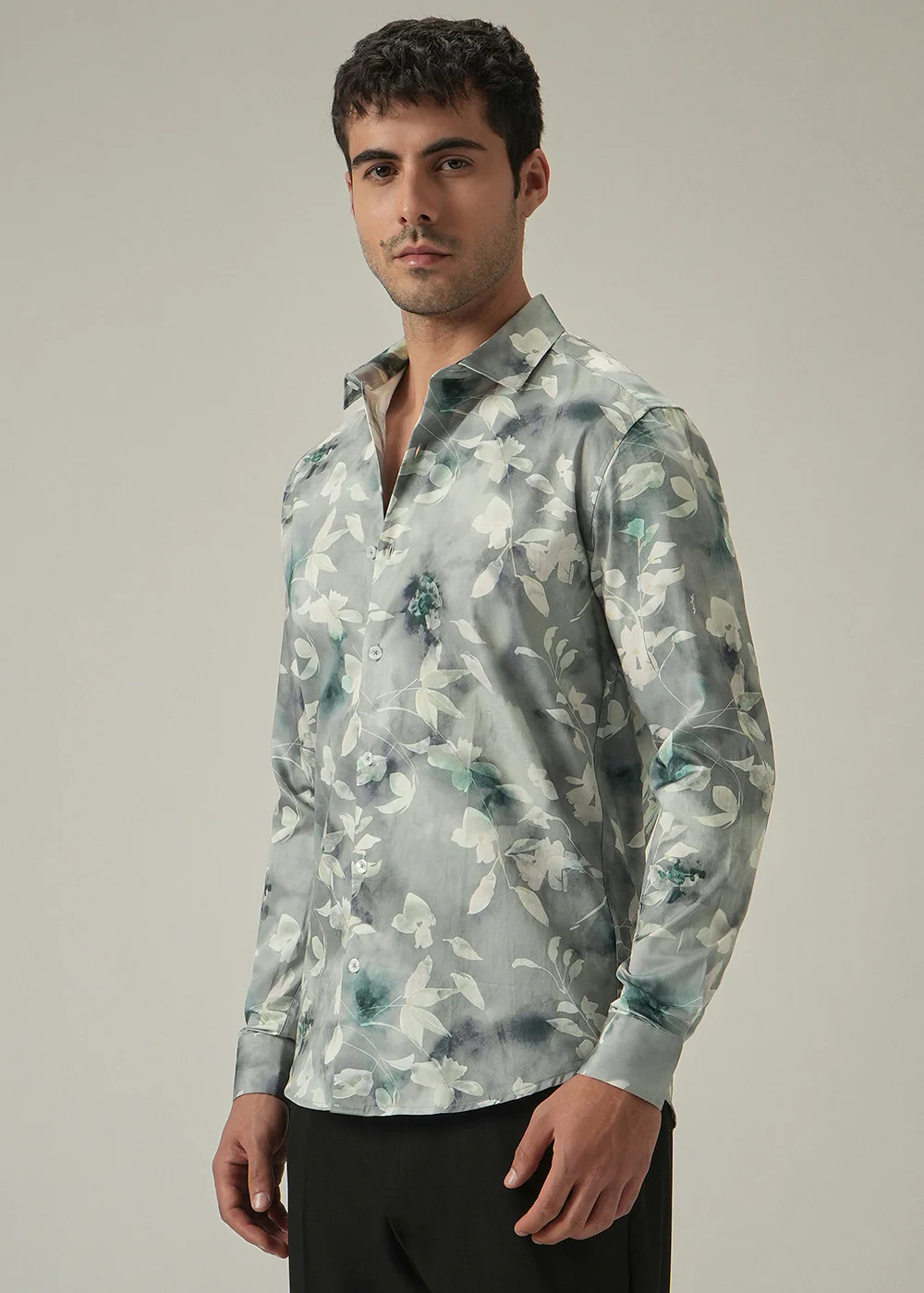 Light Grey Floral Print Shirt - Image 4