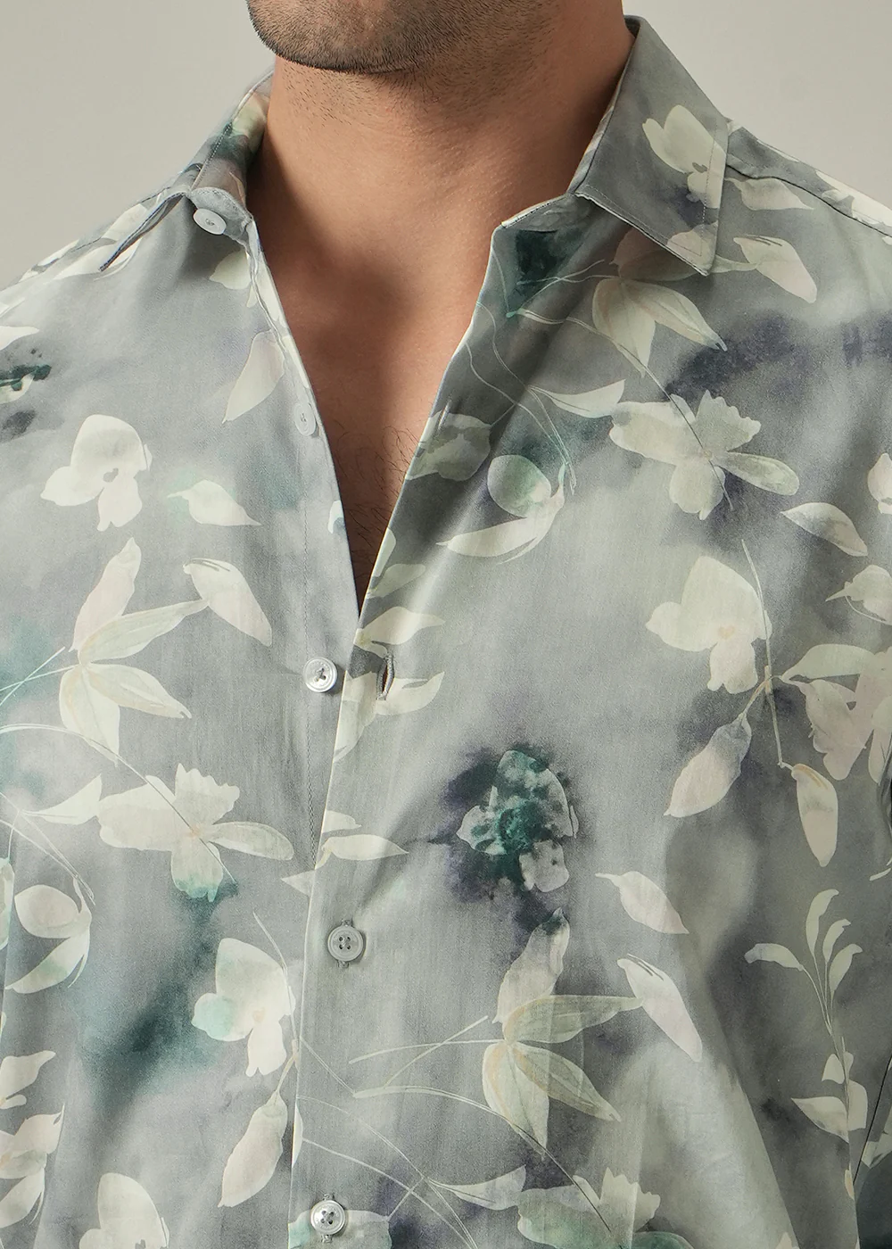 Light Grey Floral Print Shirt - Image 5