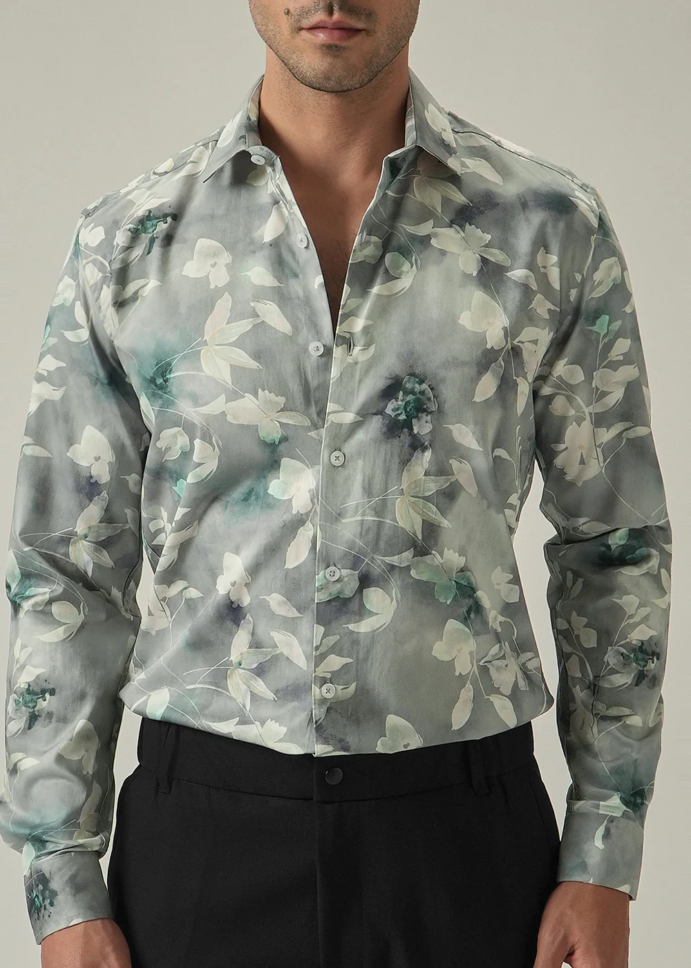 Light Grey Floral Print Shirt - Image 7