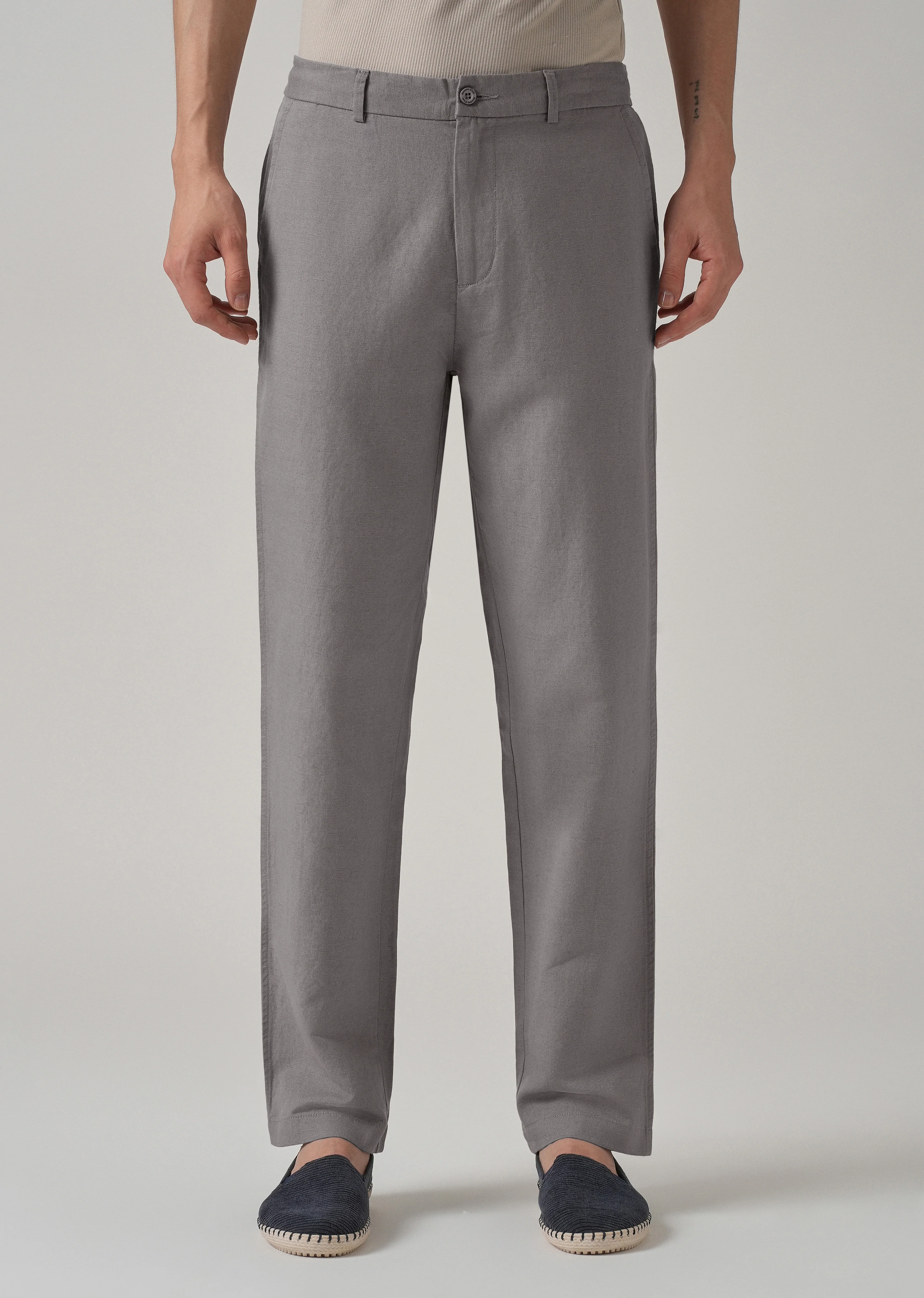Light Grey Linen Relaxed Fit Trouser - Image 3