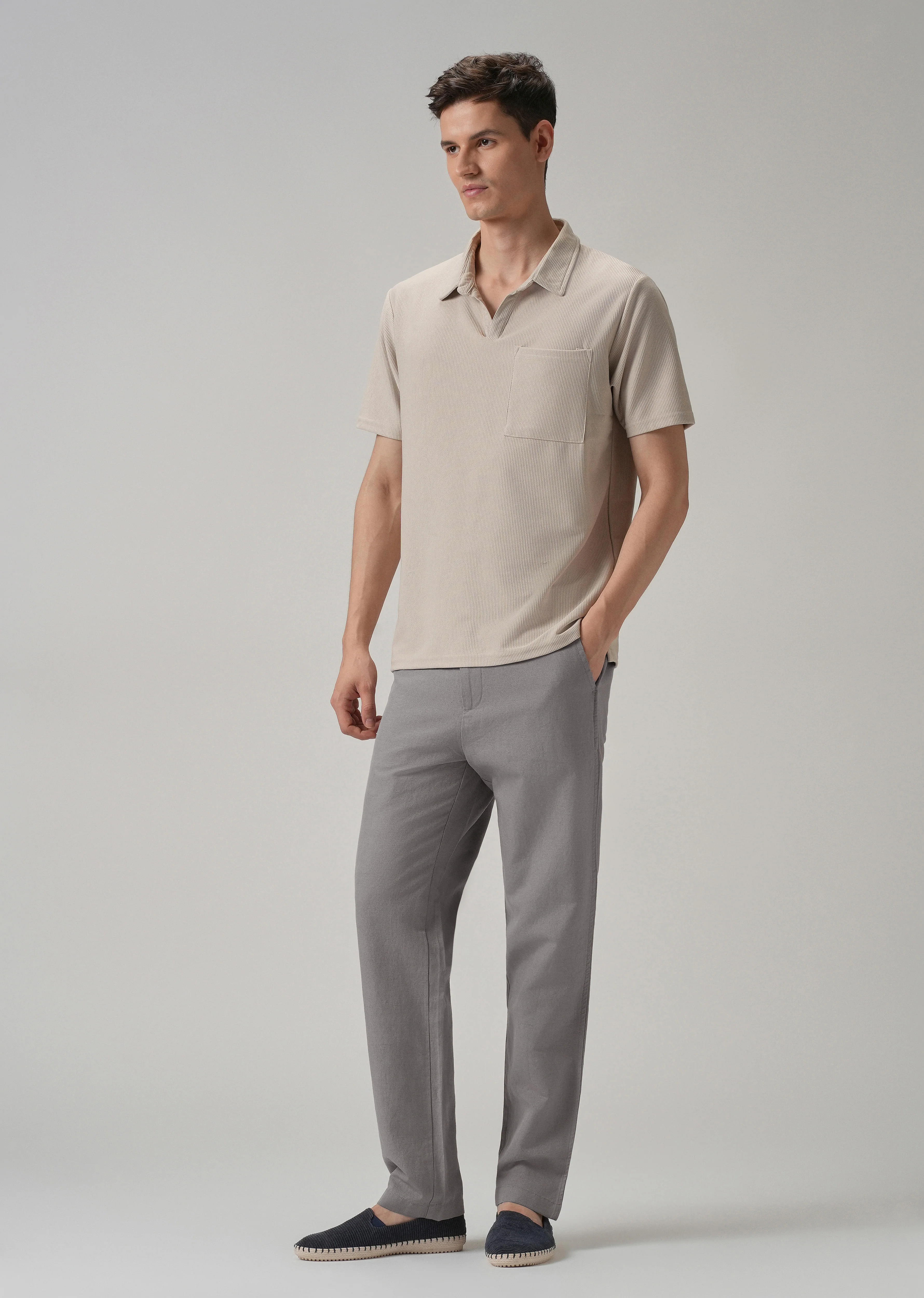 Light Grey Linen Relaxed Fit Trouser - Image 6