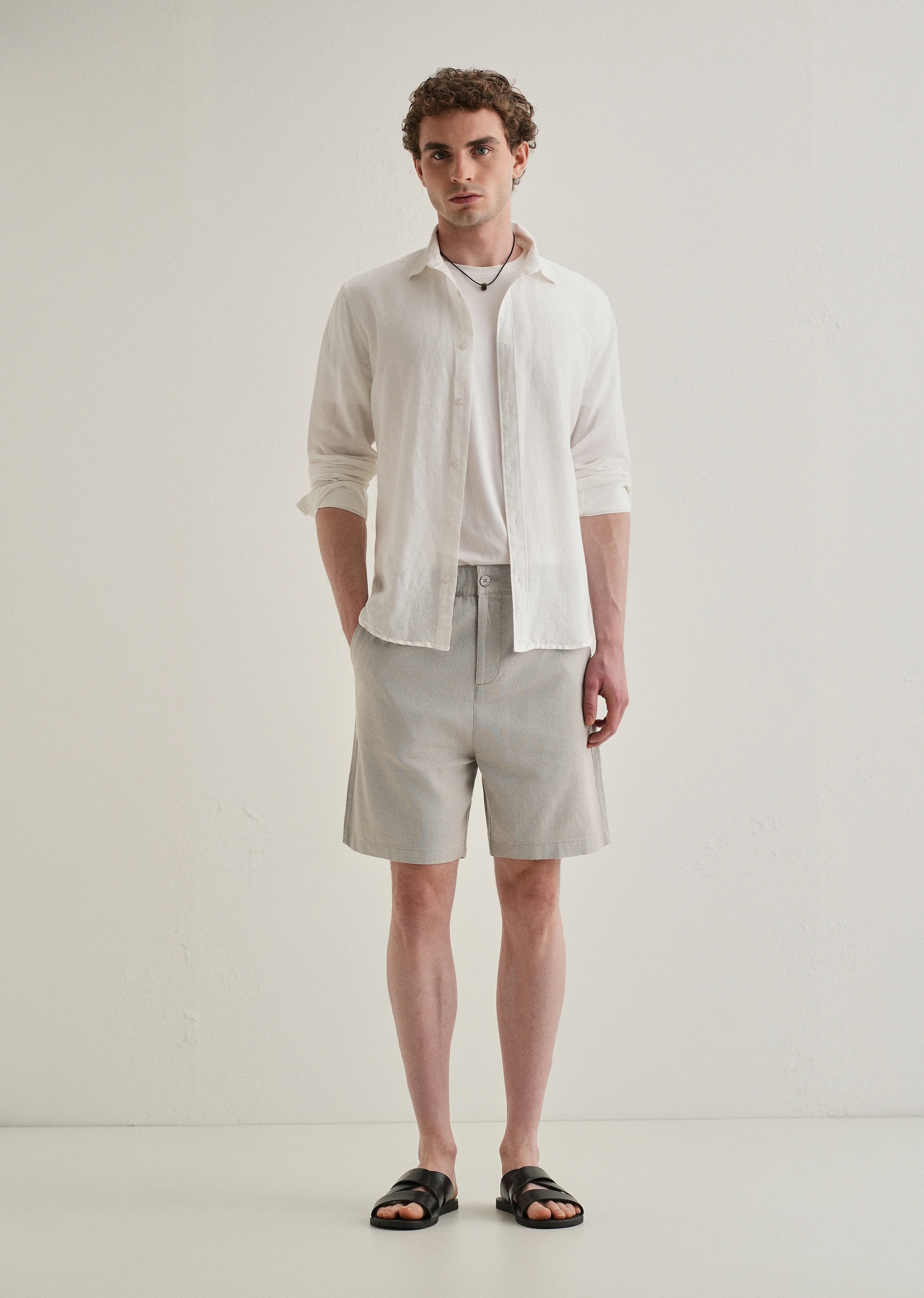 Light Grey Linen Shorts - Image 6
