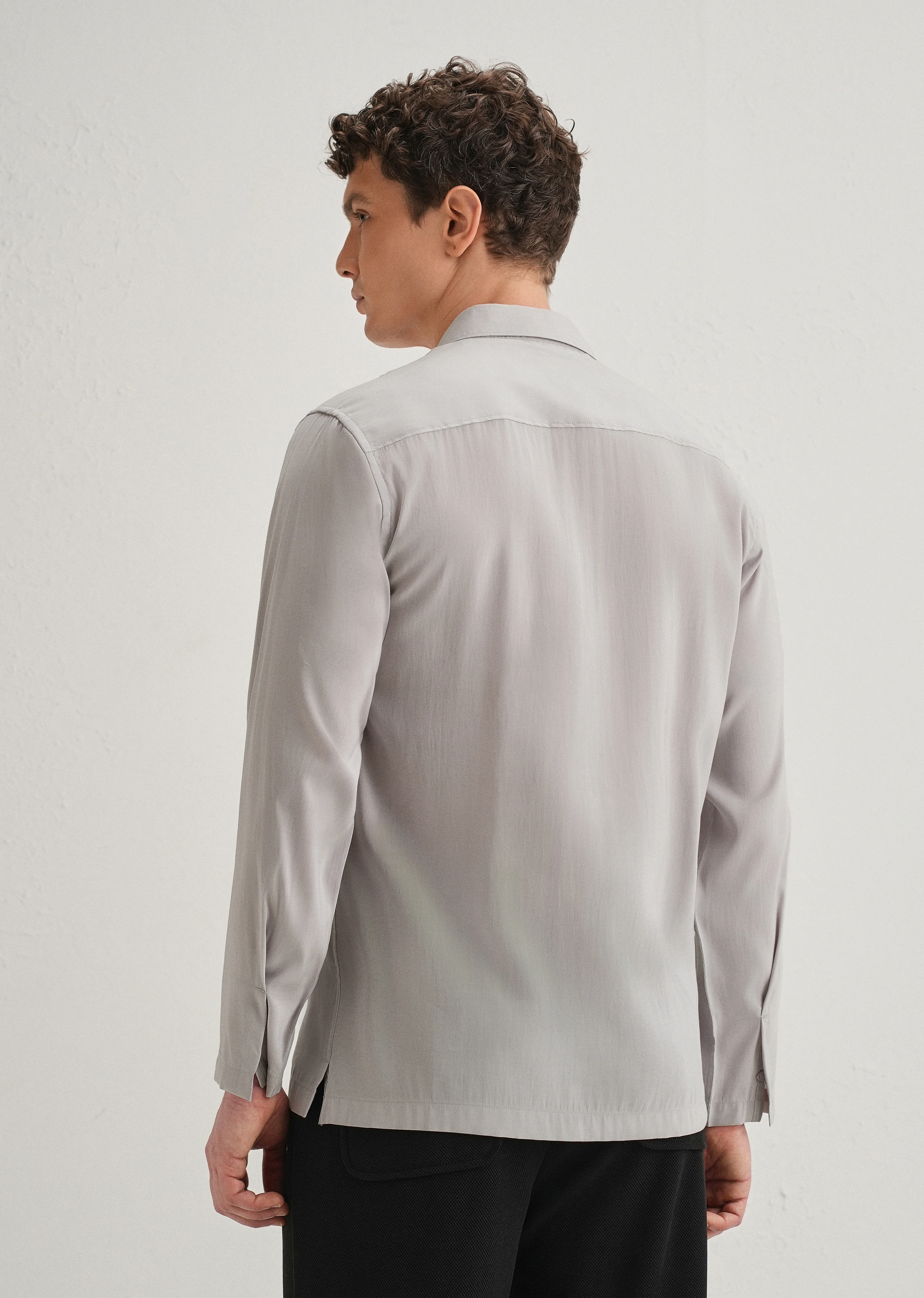 Light Grey Loop Button-Down Plain Shirt - Image 4