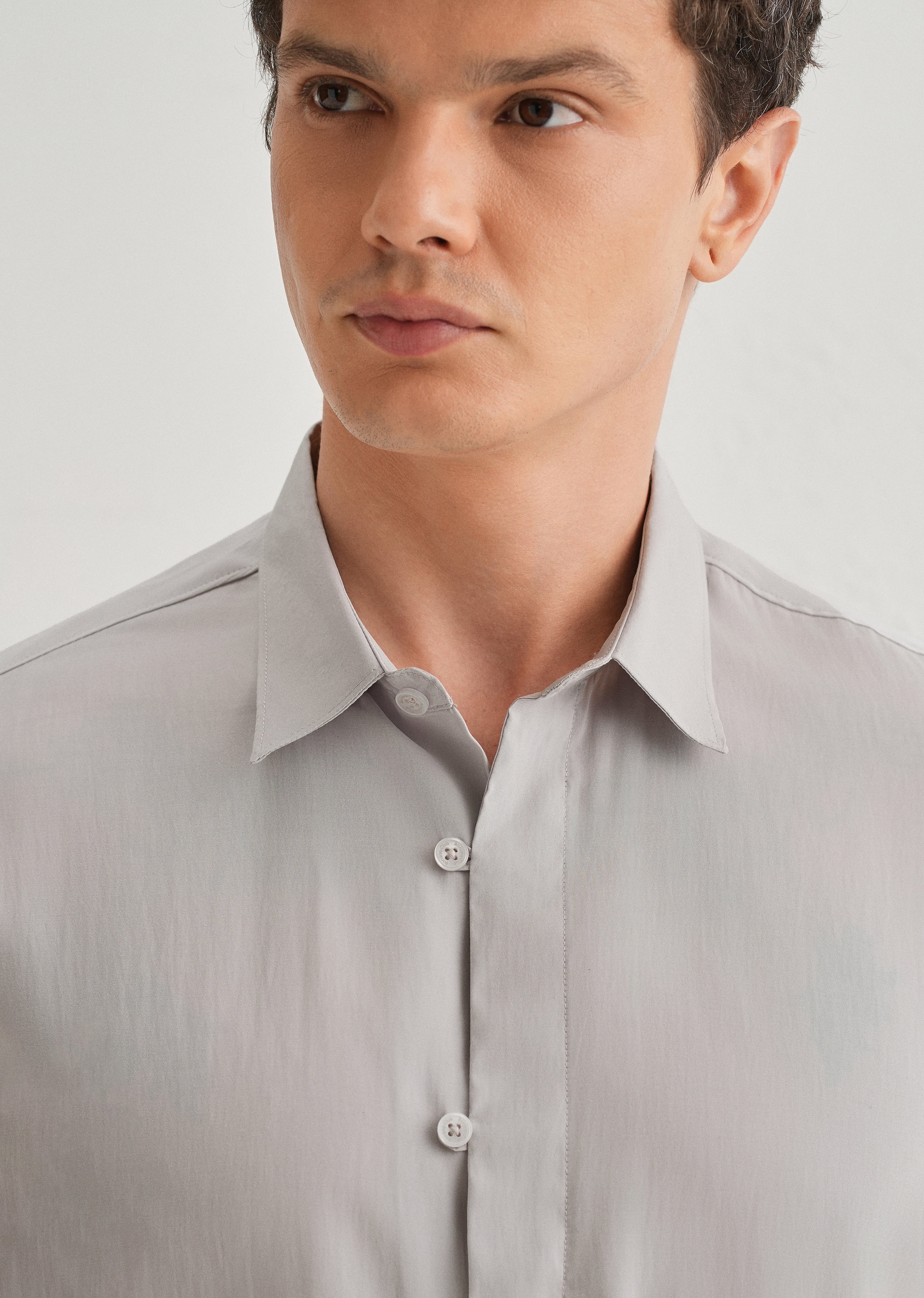 Light Grey Loop Button-Down Plain Shirt - Image 6