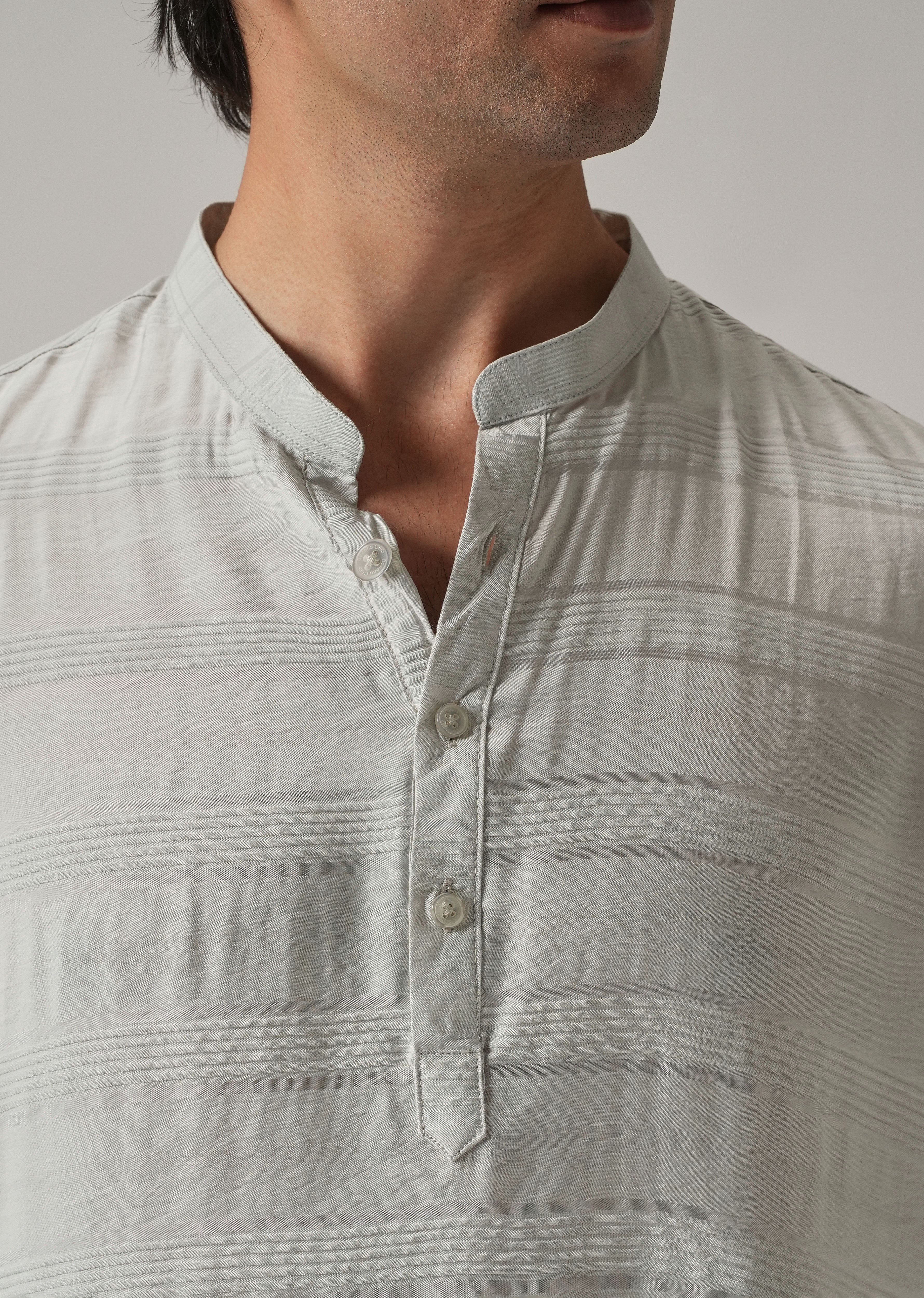 Light Grey Nylon Subtle Stripe Kurta - Image 5
